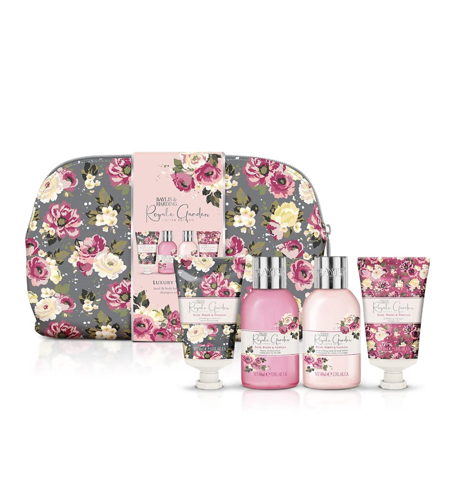 Baylis & Harding Royale Garden Rose Poppy & Vanilla Luxury Wash Bag Gift Set - Vegan Friendly - Buy Online on GoSupps.com