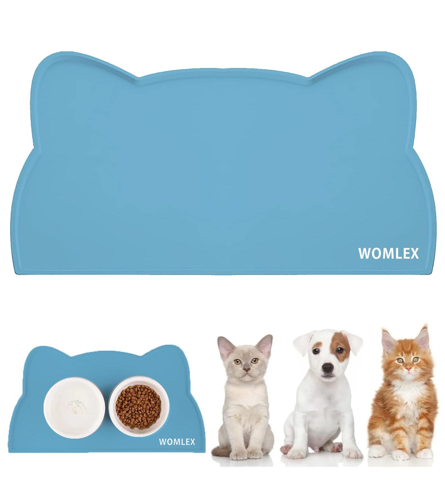 Womlex Silicone Dog & Cat Bowl Pad - Waterproof Non-Slip Feeding Mat Cat Head Shape 44x25cm Blue - Ideal for Dogs and Cats - Buy Online on GoSupps.com