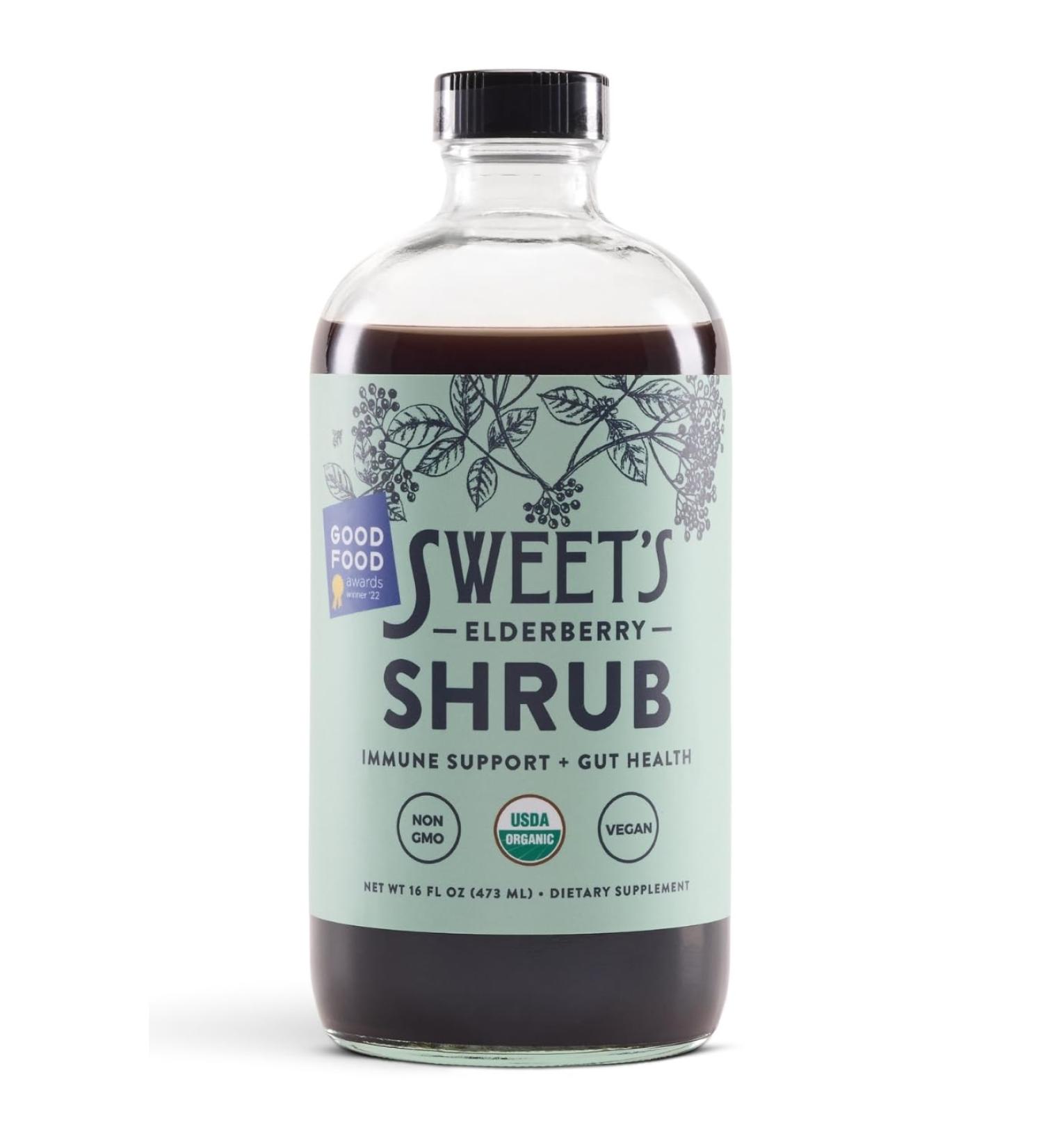 Sweet's Elderberry Organic Shrub | USDA Organic | Digestive & Immune Support | Versatile Drinking Vinegar | Mocktail Mixer | 16 oz Recyclable Bottle - Buy Online on GoSupps.com