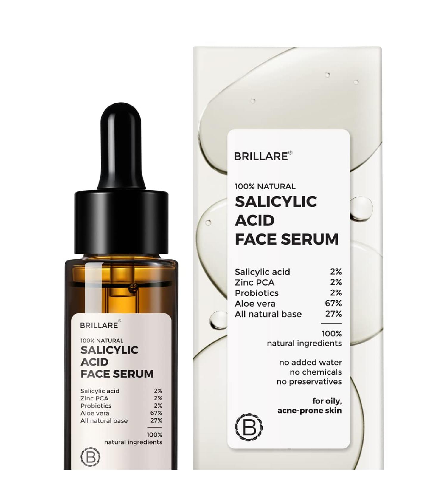 Brillare 2% Salicylic Acid Serum | Oily Acne Prone Skin | with Zinc & Aloe vera 100% Natural Face Serum - Buy Online on GoSupps.com