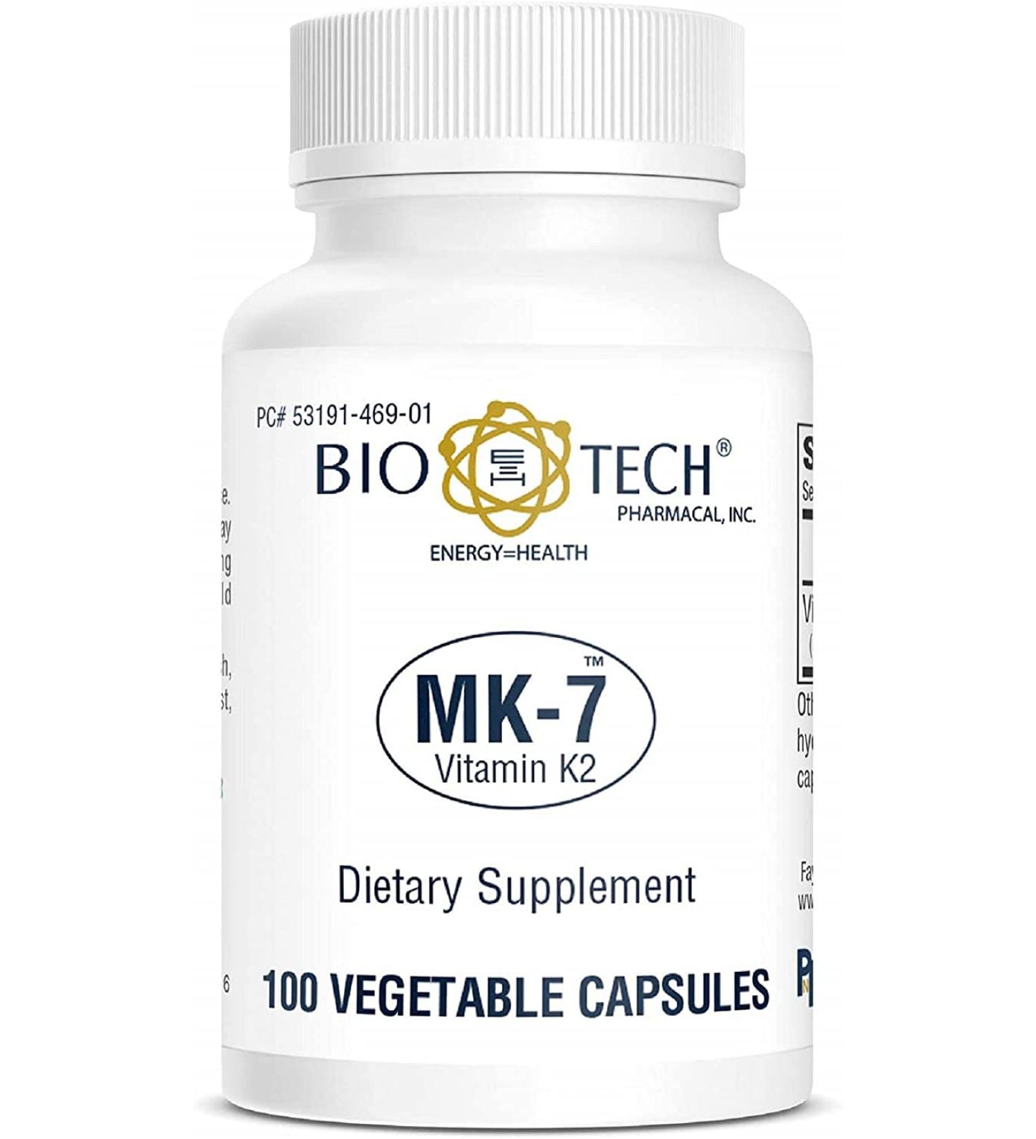Bio-Tech Pharmacal MK-7 (Vitamin K2) 100 Capsules | All-Natural Cardiovascular & Bone Health Support | Dairy-free, Gluten-free, Non-GMO | Kosher, Halal, Soy-free - Buy Online on GoSupps.com