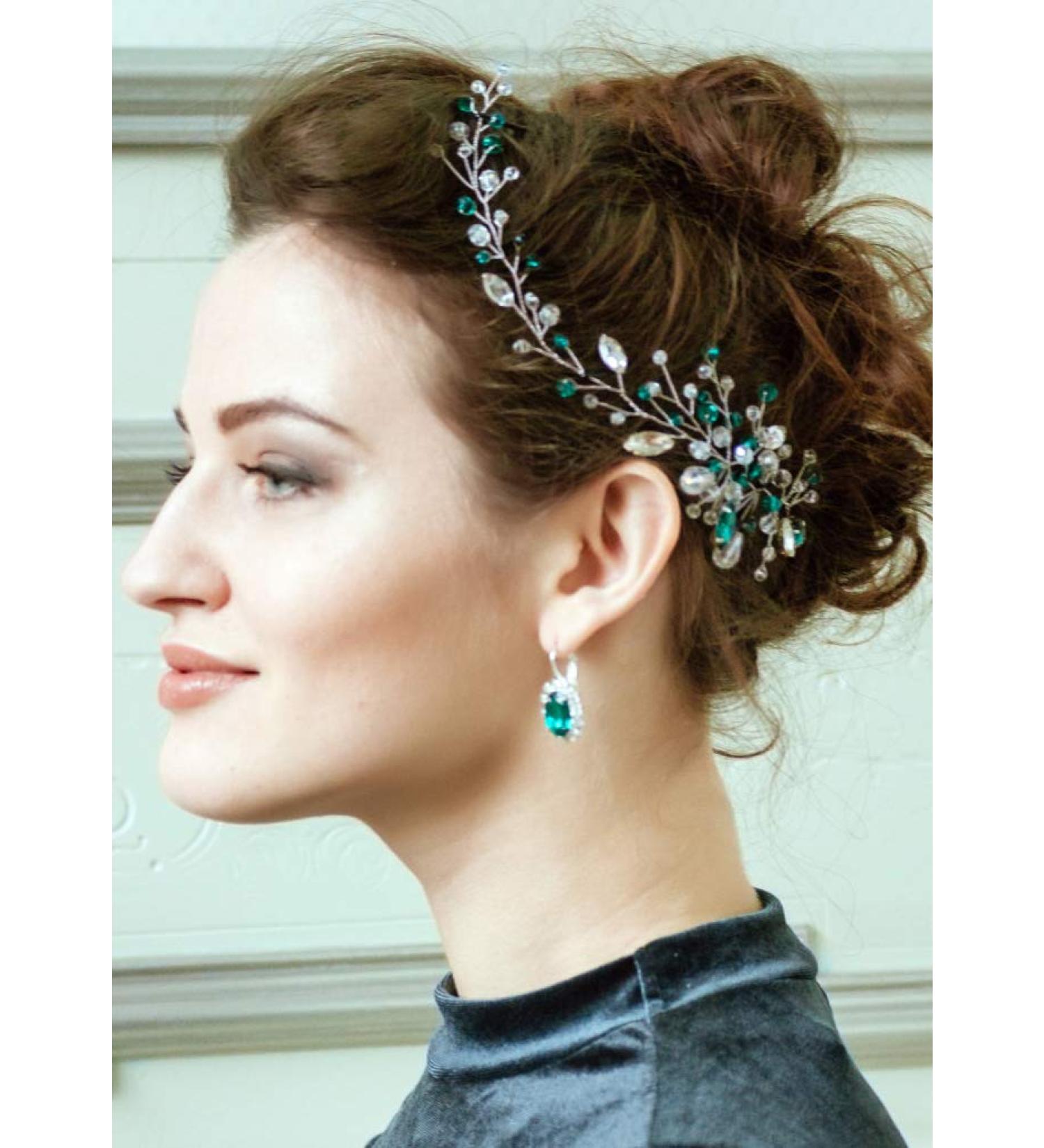 Kercisbeauty Green Headpiece for Brides Wedding Bridal Headband Crystal Hair Accessories for Women Prom Girls Party Hairdress - Buy Online on GoSupps.com
