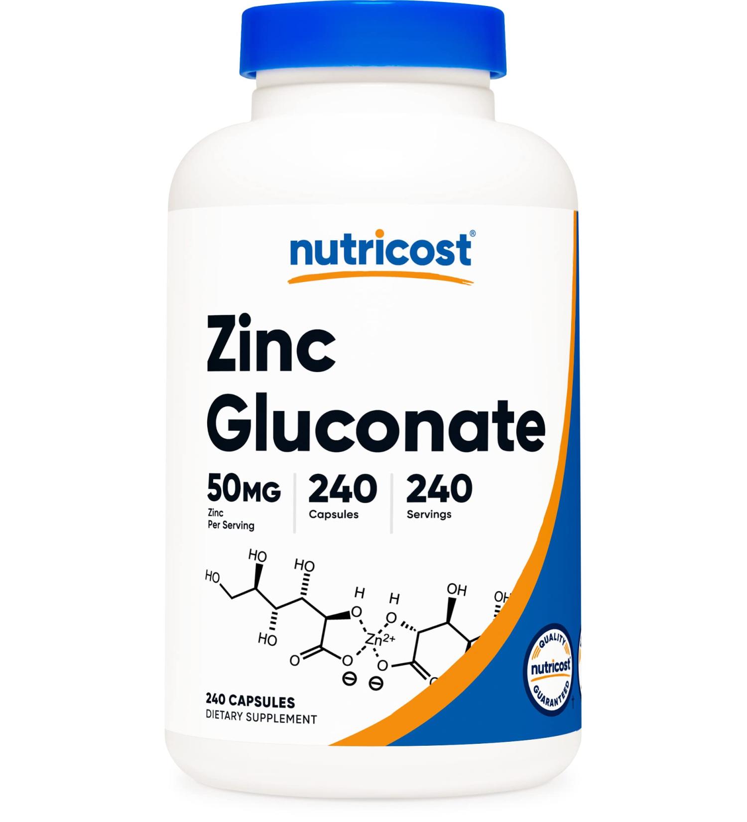 Nutricost Zinc Gluconate 50mg - 240 Vegetarian Capsules | Gluten Free & Non-GMO - Buy Online on GoSupps.com