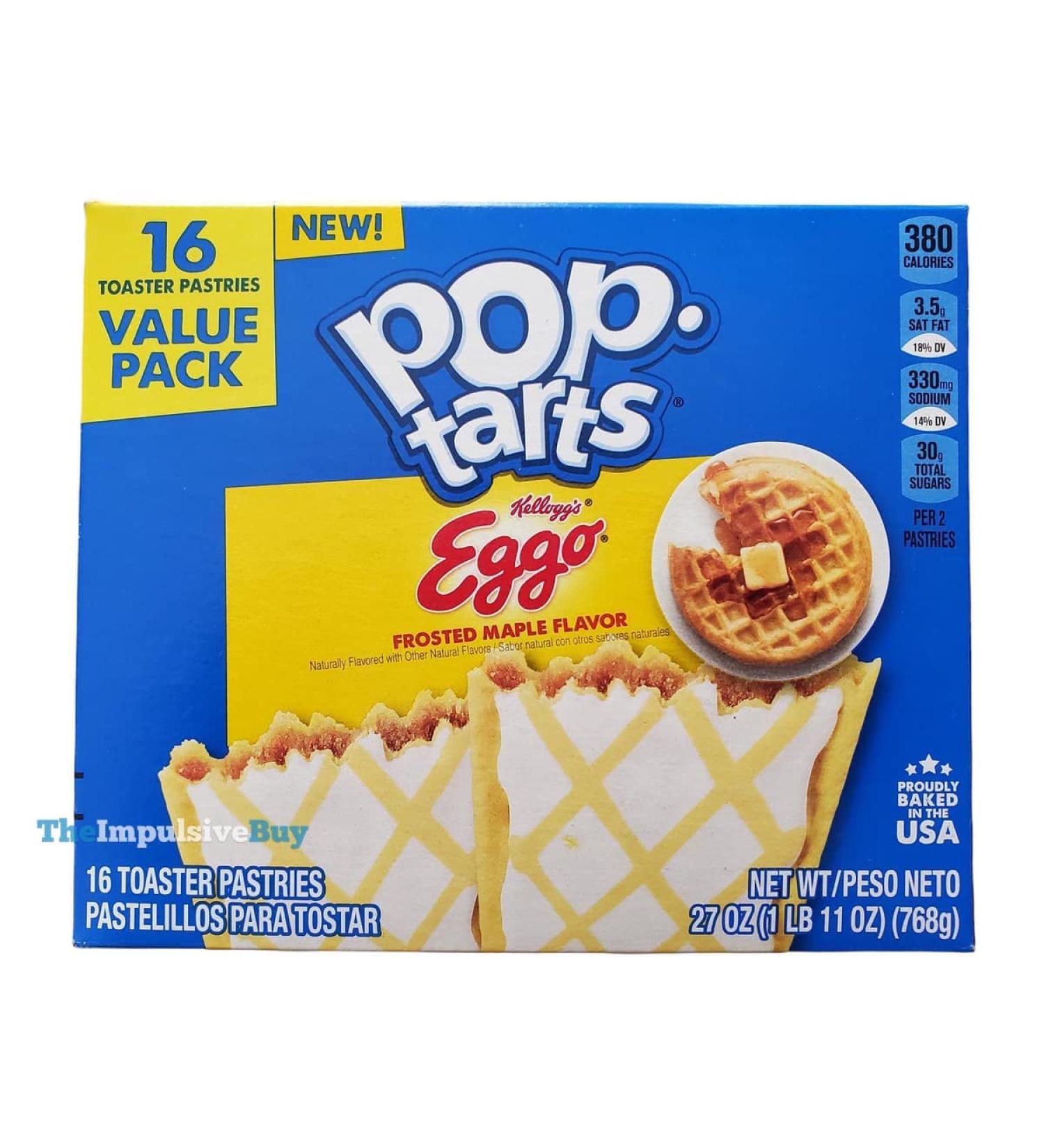 Pop-Tarts Eggo Toaster Pastries, Breakfast Foods, Baked in the USA, Frosted Maple Flavor, 16 pastries