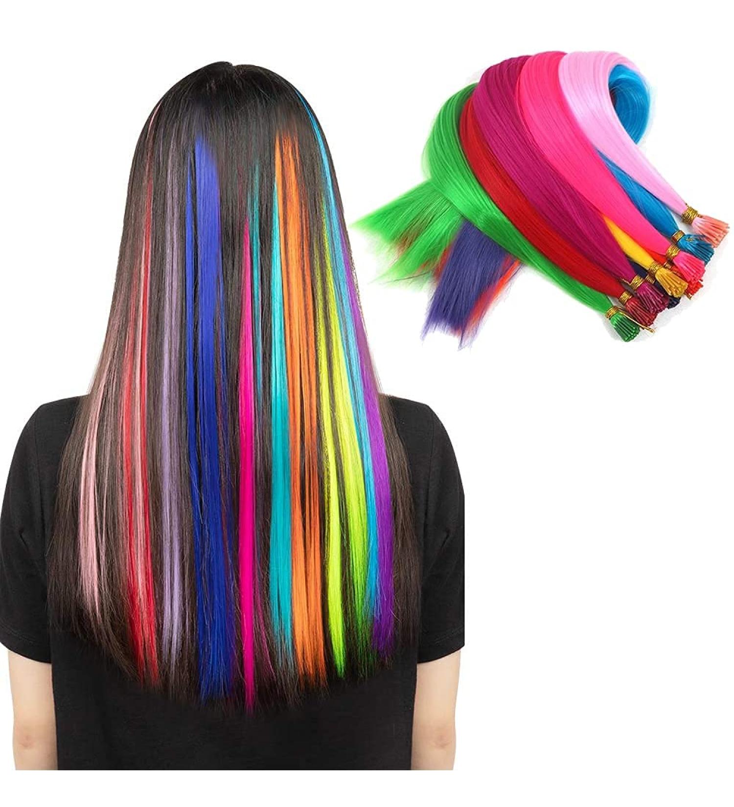Colorful 20 I Tip Hair Extensions Kit - Long Synthethic Micro Link Feather Hairpieces in Party Colors - Heat Resistant Microlink Hair Accessories - Buy Online on GoSupps.com