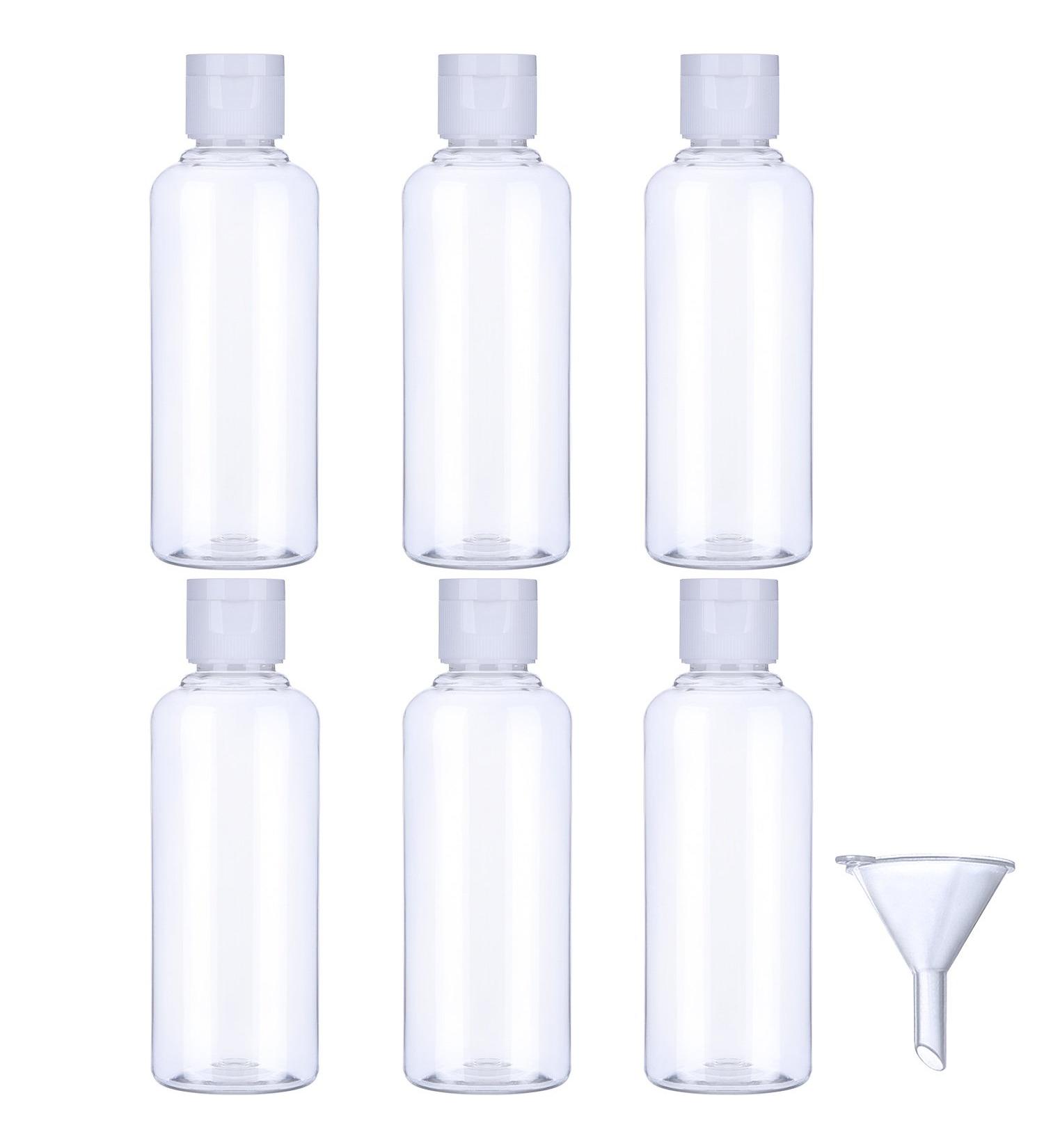 6 Pack Transparent Travel Bottles Set - 100 ML Leak-Proof with Funnel for Flights & Vacations - Buy Online on GoSupps.com