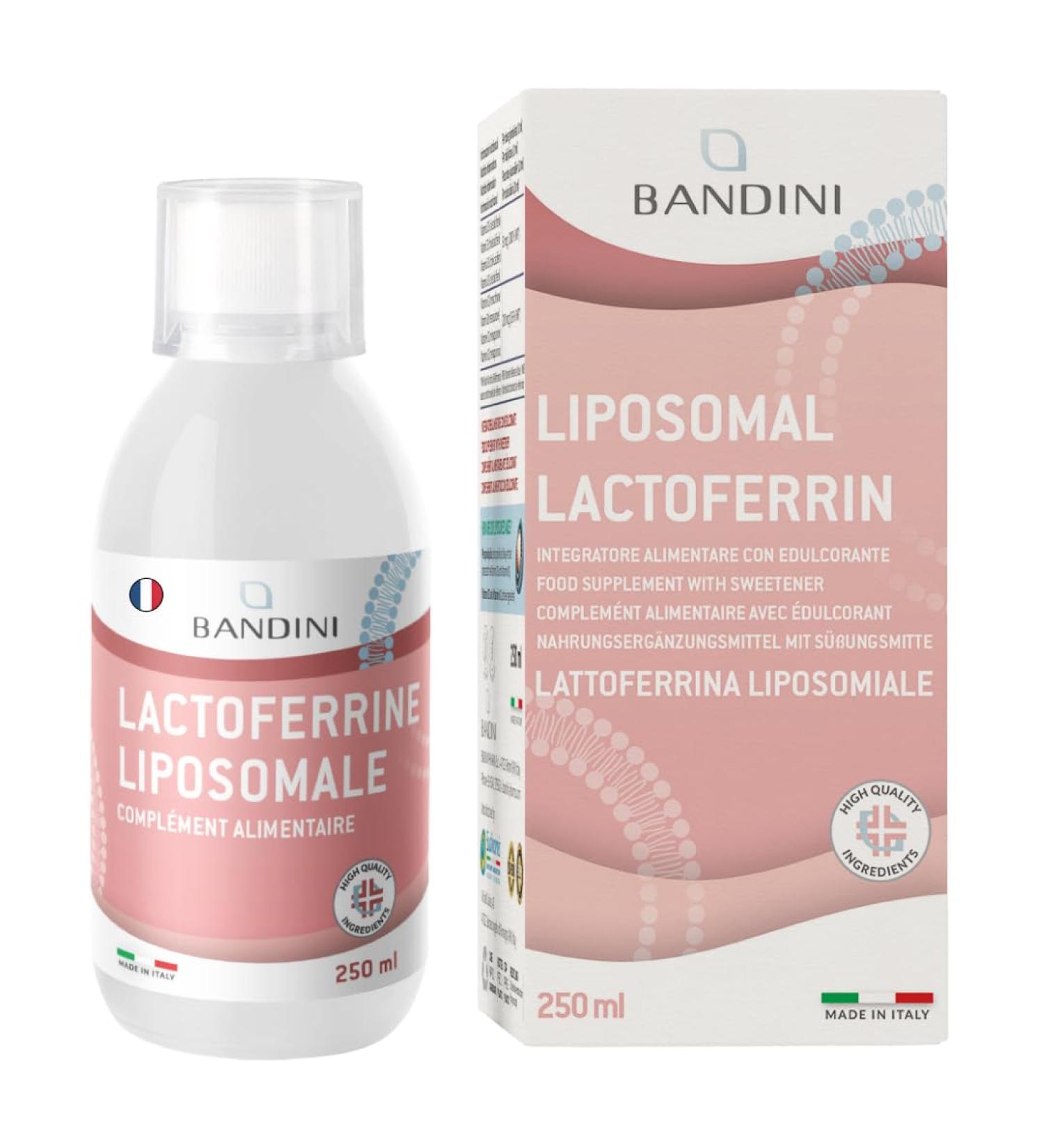 Bandini LACTOFERRIN Liposomal 250 ml - High Dosage and High Absorption Dietary Supplement - Natural and Pure Antioxidant Lactoferrin - Liquid Formula to Strengthen the Immune System - Buy Online on GoSupps.com