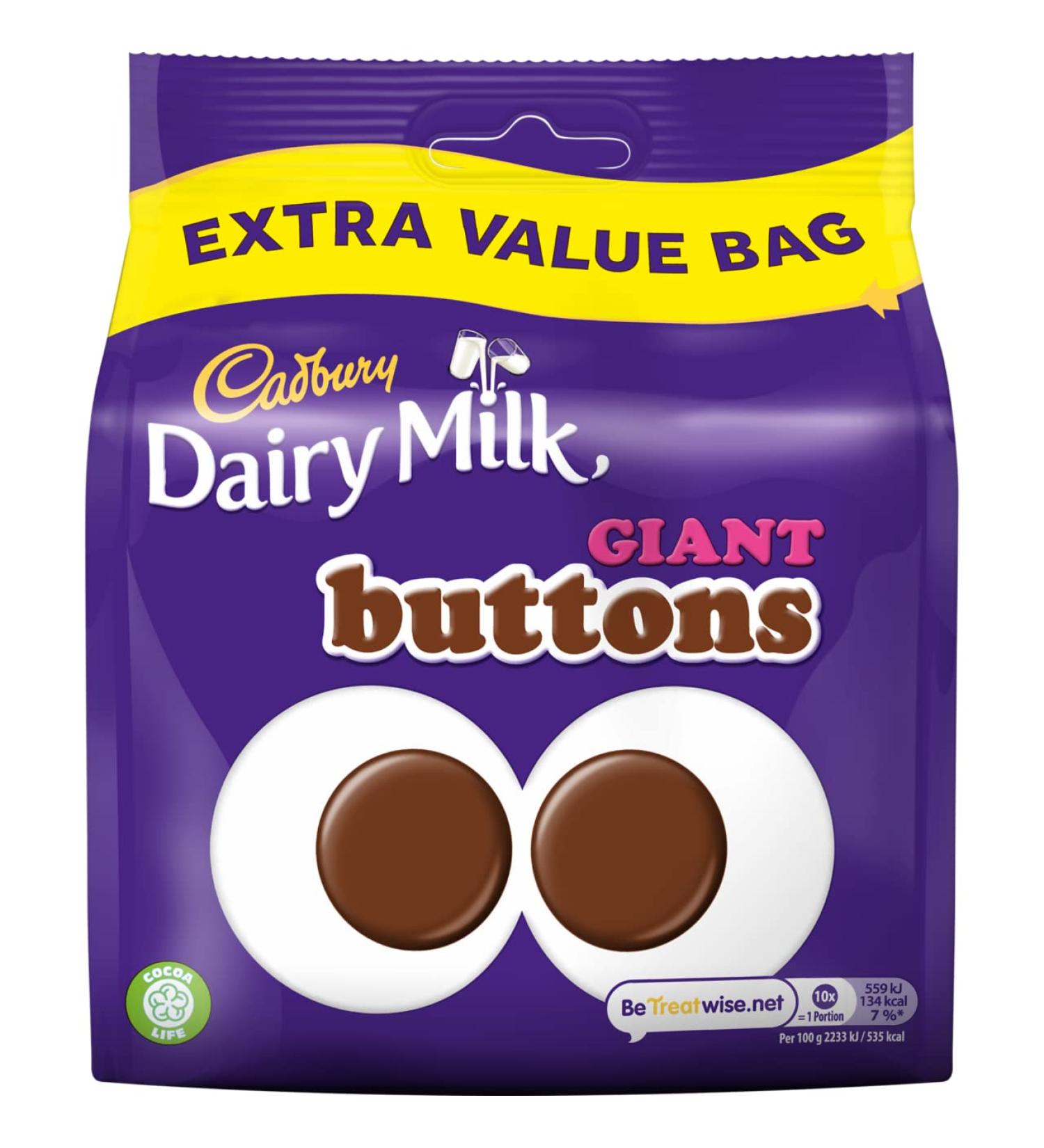 Cadbury Dairy Milk Giant Buttons Milk Chocolate Bag 330 g (Pack of 1) Chocolate 330 g (Pack of 1) - Buy Online on GoSupps.com