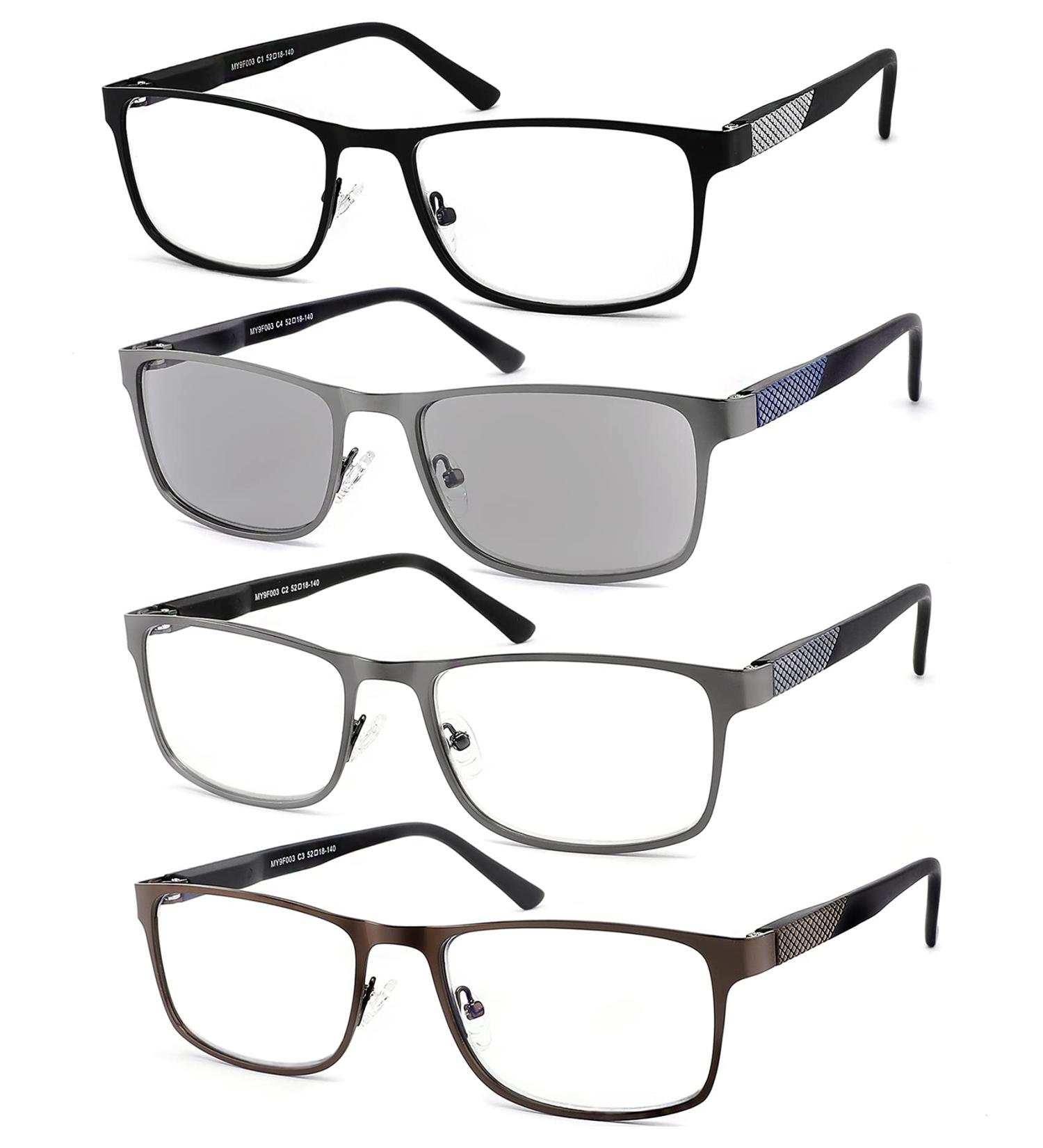 4 Pack Blue Light Blocking Reading Glasses for Men - Reduce Eyestrain & Headache - Magnification Strength 2.00 - Flexible Spring Hinge - Includes 1 Sun Reader - 4 Mixed Colors - Buy Online on GoSupps.com