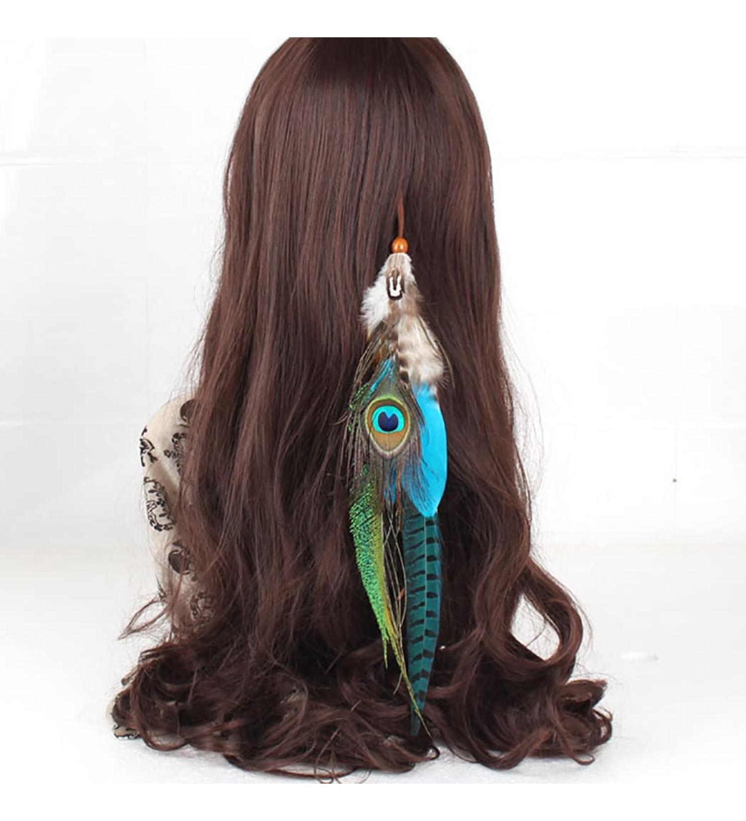 Zoestar Boho Feather Hair Clip Hippie Hair Extensions Indian Feather Clip Comb Hairpin Headdress DIY Accessories for Women and Girls (Set 2) - Buy Online on GoSupps.com