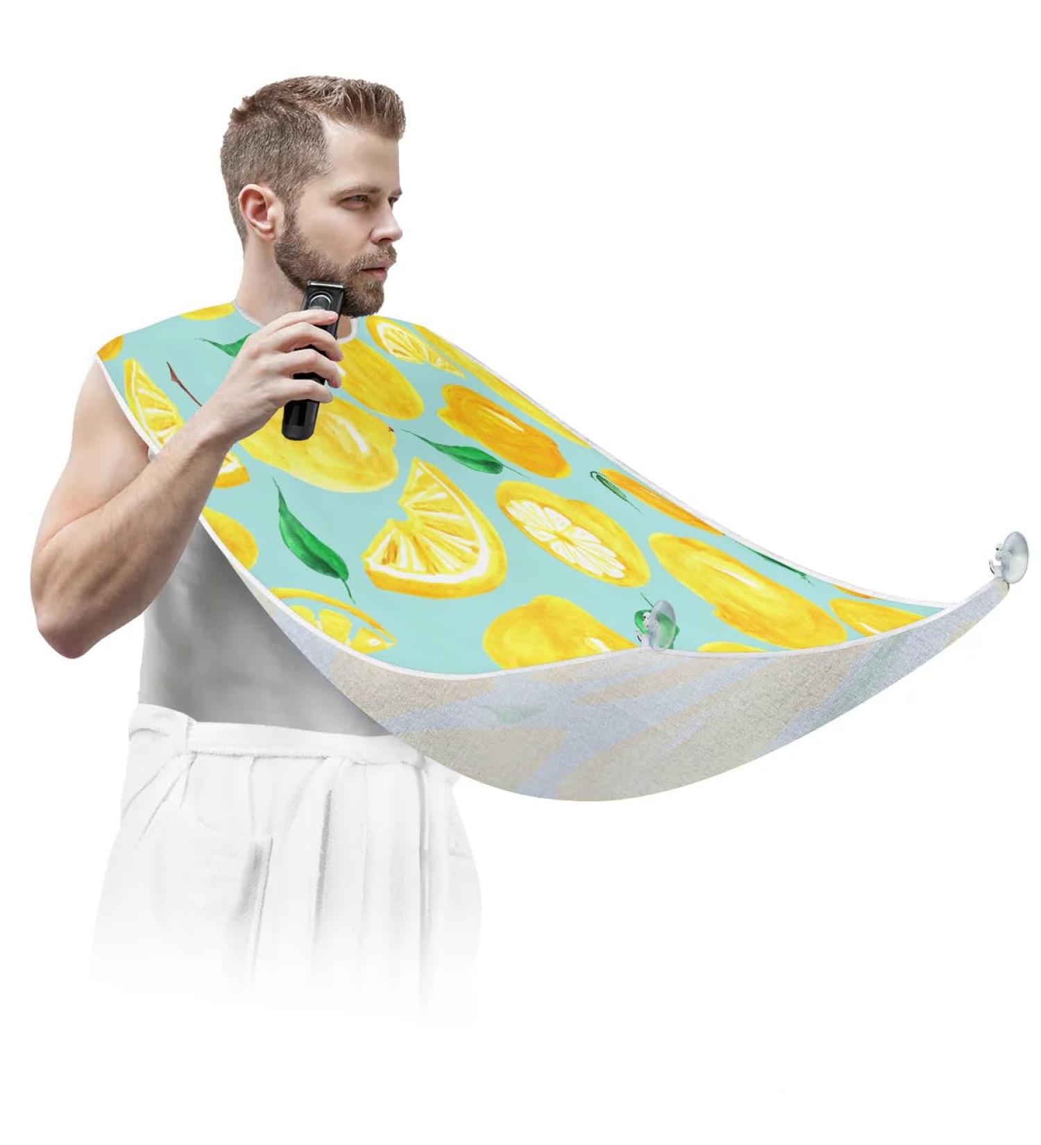 Lemon Pattern Beard Bib Apron - Non-Stick Waterproof Hair Catcher for Men | Perfect Grooming Gift with Suction Cups - Buy Online on GoSupps.com