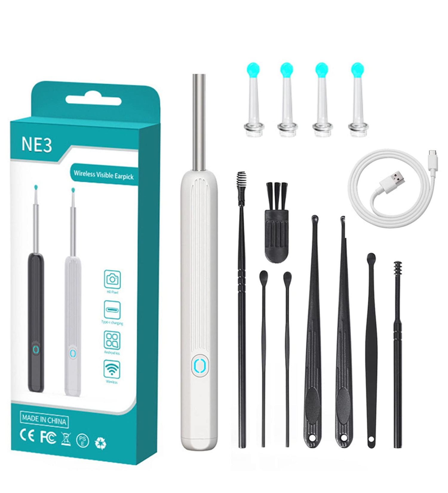 Earwax Removal Kit with Otoscope 1080P | Silicone Ear Scoop Vacuum Cleaner Tool with LED Light | Smart Visual Ear Sticks | Health Care Ear Cleaner for Adults and Kids - White - Buy Online on GoSupps.com