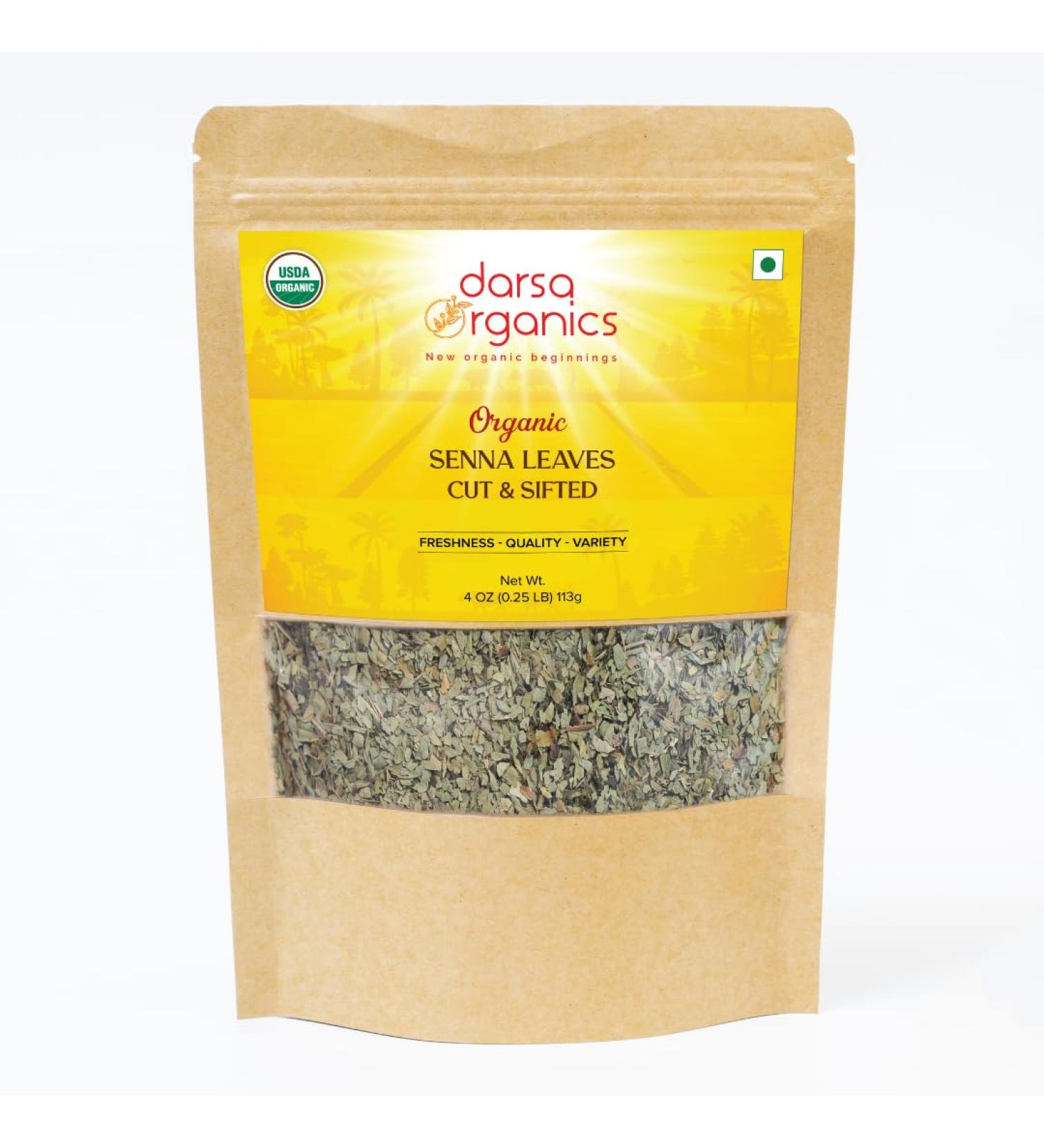 Darsa Organics Senna Leaf Cut & Sifted 4 oz | Organic Cassia Senna Tea for Constipation | USDA Organic Vegan Non-GMO Gluten Free Super Food - Buy Online on GoSupps.com