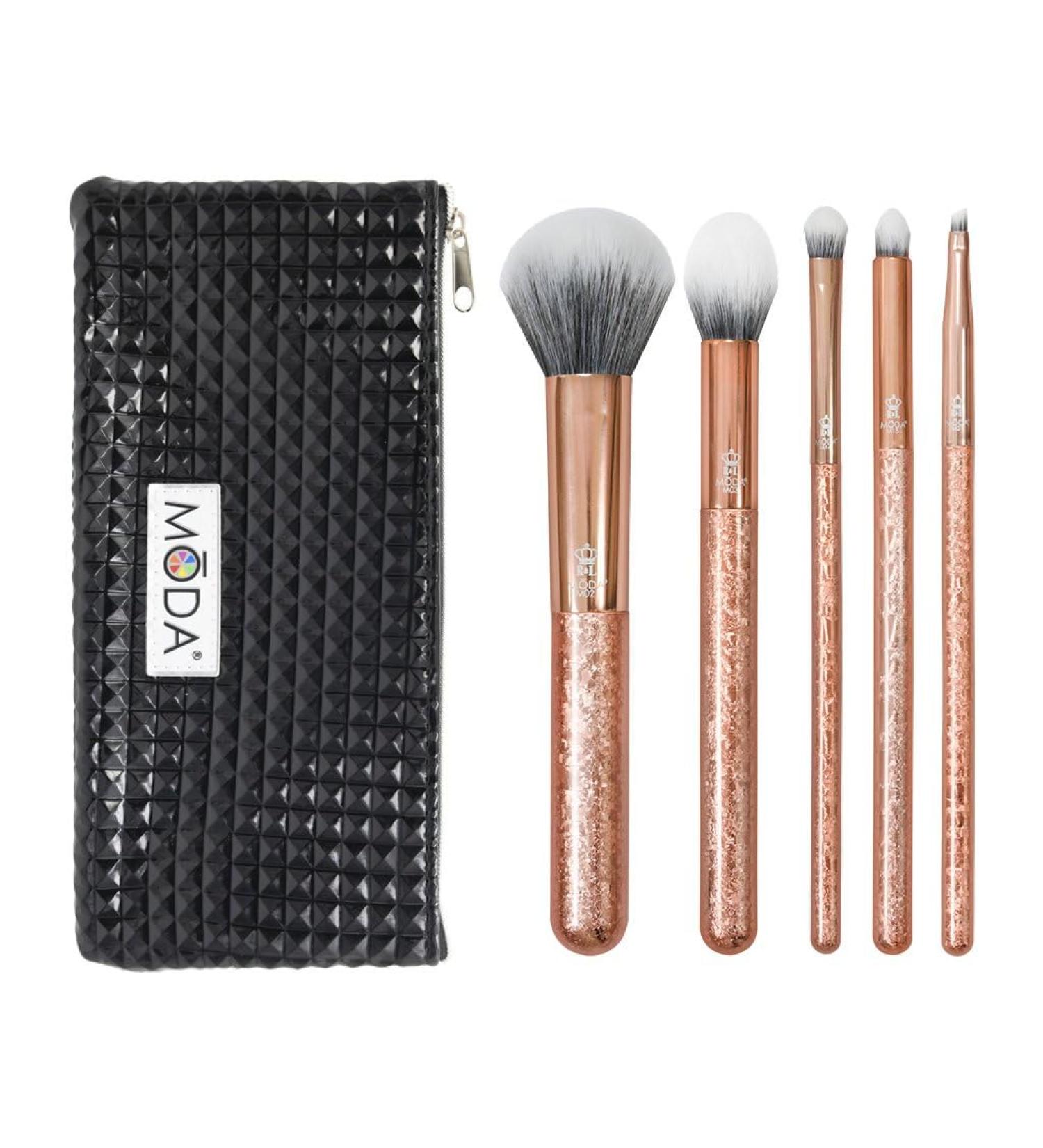 MODA Royal & Langnickel Full Size Crackle 6pc Makeup Brush Set with Pouch Includes - Multi-Purpose Powder Contour Eye Shader Smoky Eye and Angle Liner Rose Gold - Buy Online on GoSupps.com