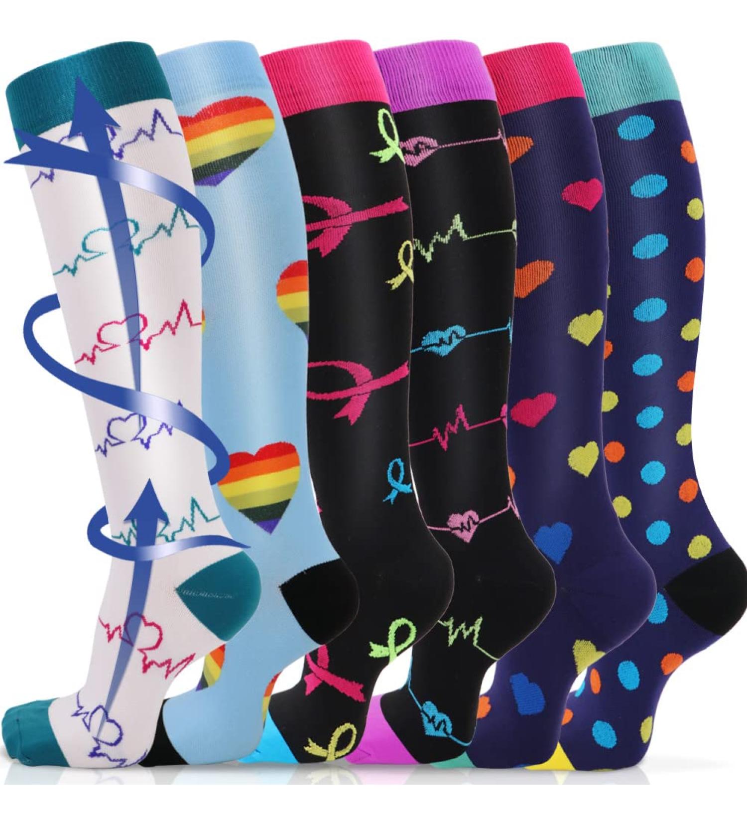 Beister Compression Socks 15-20 mmHg for Women & Men - 6 Pairs, Multi-Colour-02 - S-M Size | Knee High Support Hose for Running, Cycling, Sports - Buy Online on GoSupps.com