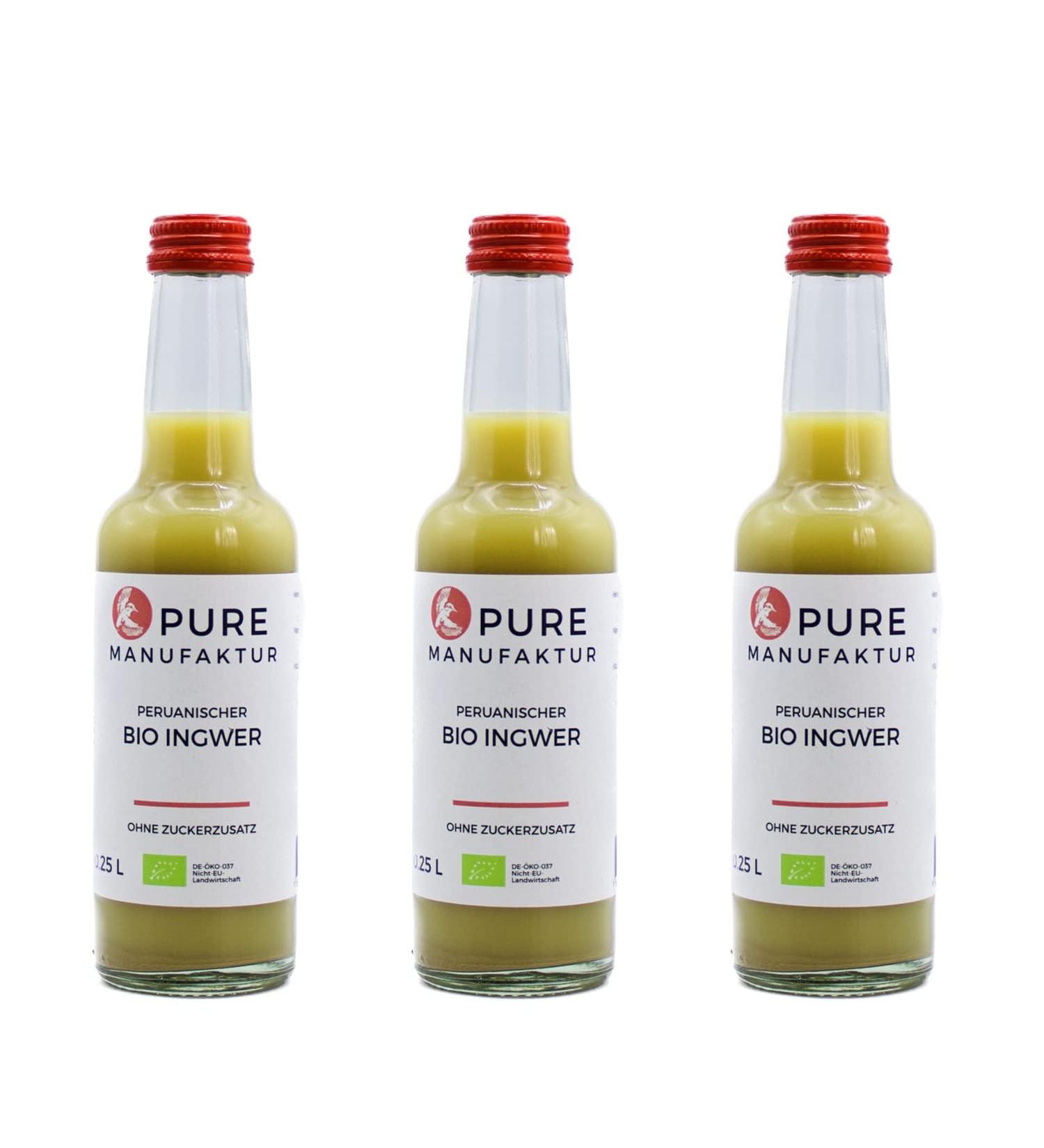 Pure ginger- high-quality Peruvian organic-ginger without sugar and artificial additives (3x250ml) organic ginger- without lemon 250 ml (3-pack)