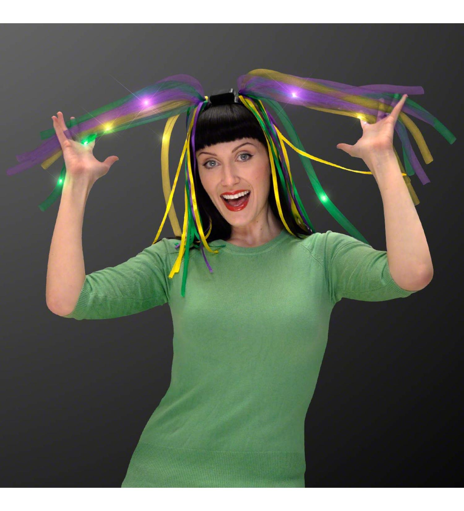 Purple Green & Gold LED Light Up Mardi Gras Noodle Headband