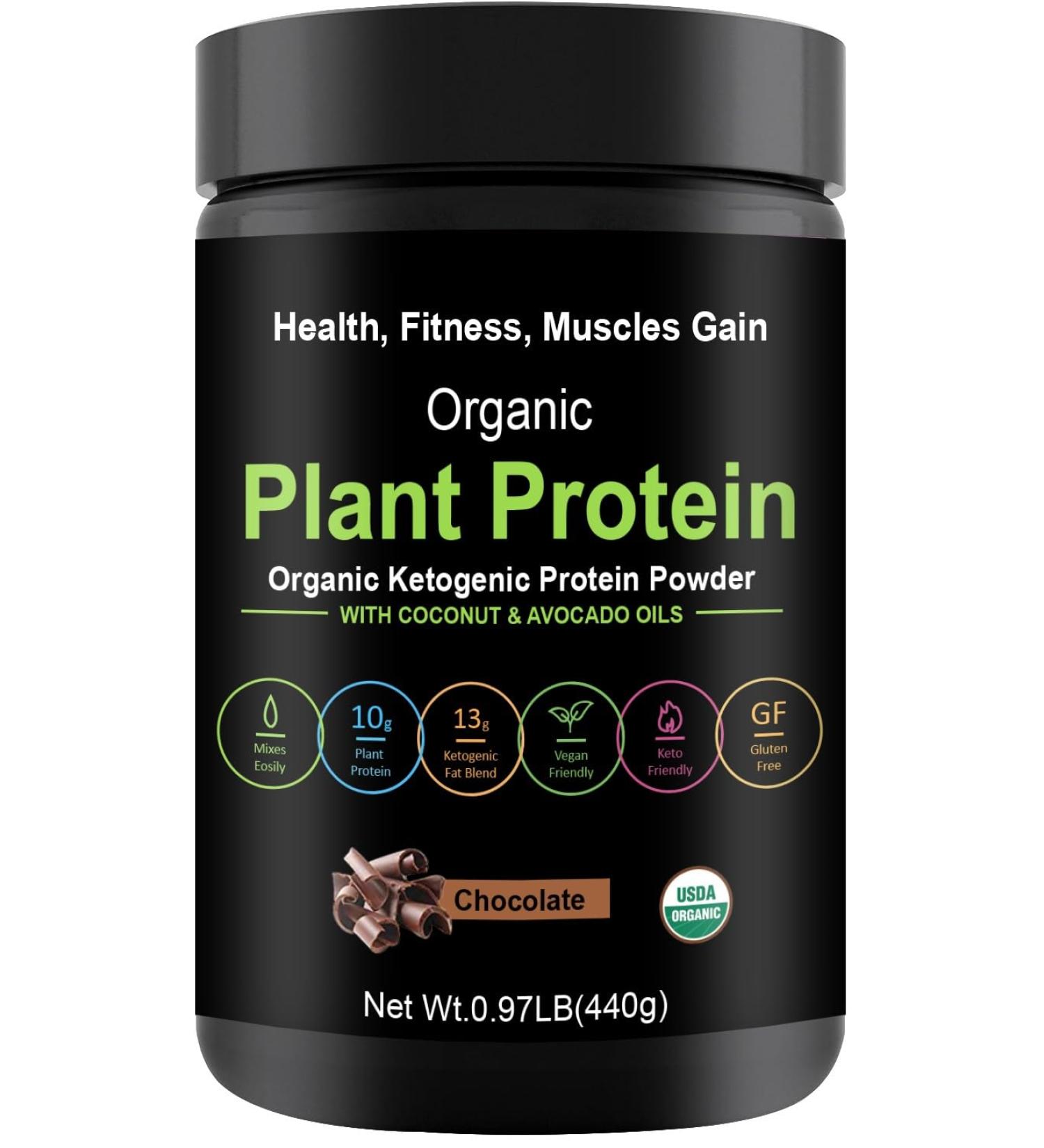 Buy Organic Plant Protein - Ketogenic Protein Powder (Chocolate) with Coconut & Avocado Oils - 440g - Best for Health & Fitness - Buy Online on GoSupps.com