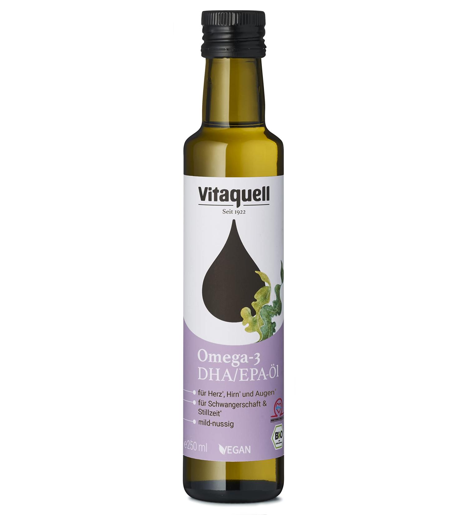 Vitaquell Omega 3 DHA Oil Organic 250 ml vegan with algae oil - rich in vitamin E and docosahexaenoic acid (DHA)