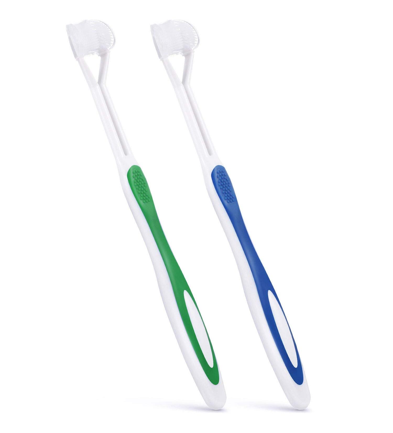 2-Piece 3-Sided Autism Toothbrush for Complete Teeth & Gum Care - Soft/Gentle Bristles - Green & Blue - Buy Online on GoSupps.com