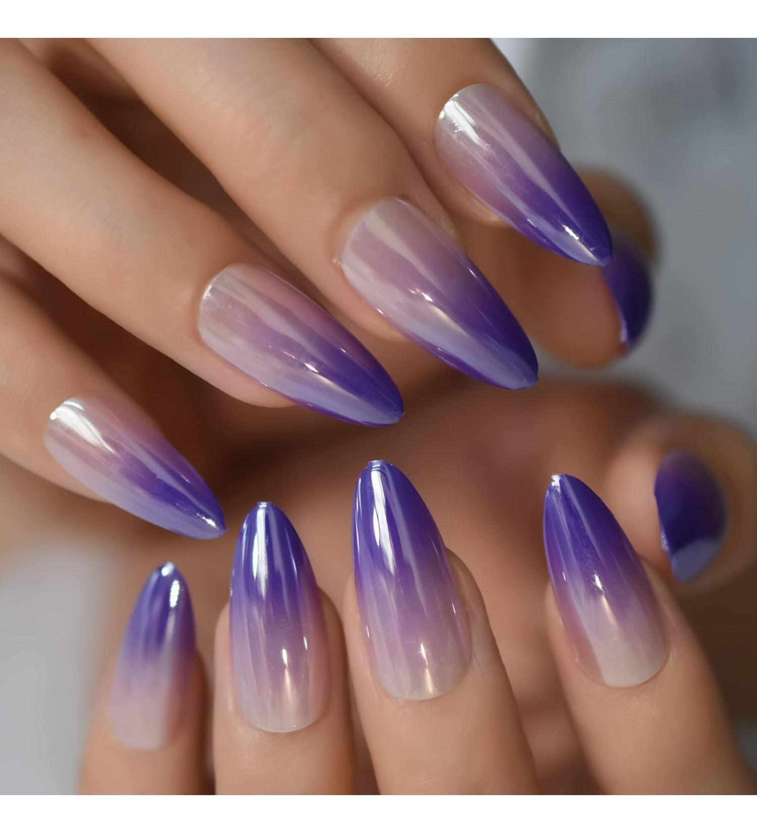 24 Medium Almond Shimmering Ombr Artificial Fingernails - Translucent High Gloss for Women & Girls | Perfect for Dates & Parties - Buy Online on GoSupps.com