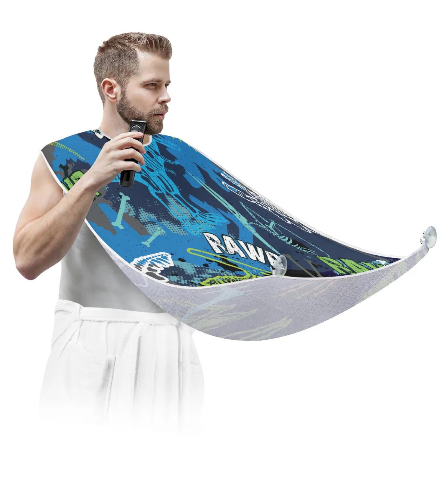 Dinosaur Bones Beard Bib Apron - Non-Stick Waterproof Hair Catcher for Men | Perfect Grooming Gift with Suction Cups - Buy Online on GoSupps.com
