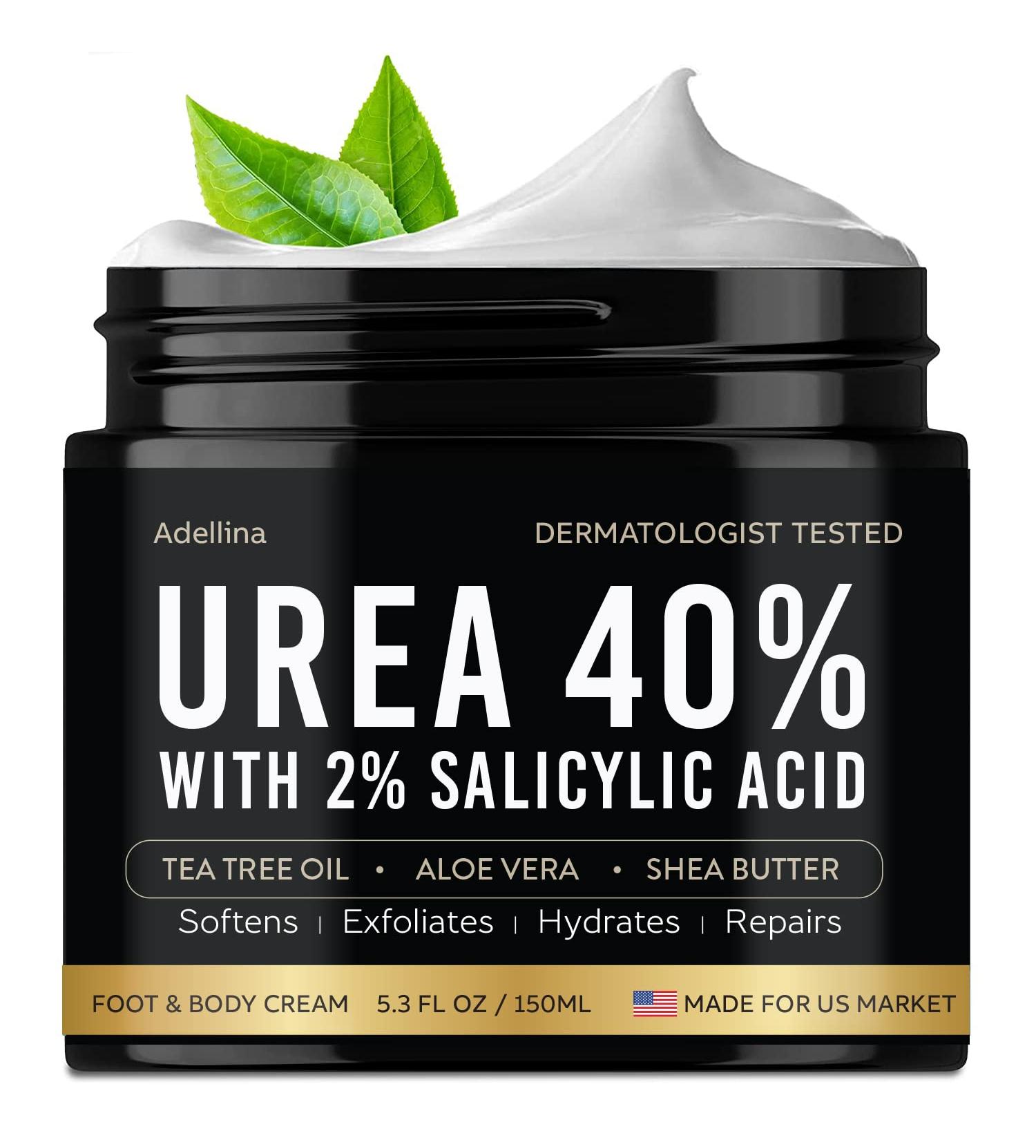 Adellina Urea Cream 40% for Dry Cracked Heels - Callus Remover with Salicylic Acid, Tea Tree Oil, Shea Butter - Foot and Body Cream 5.3 Oz - Buy Online on GoSupps.com