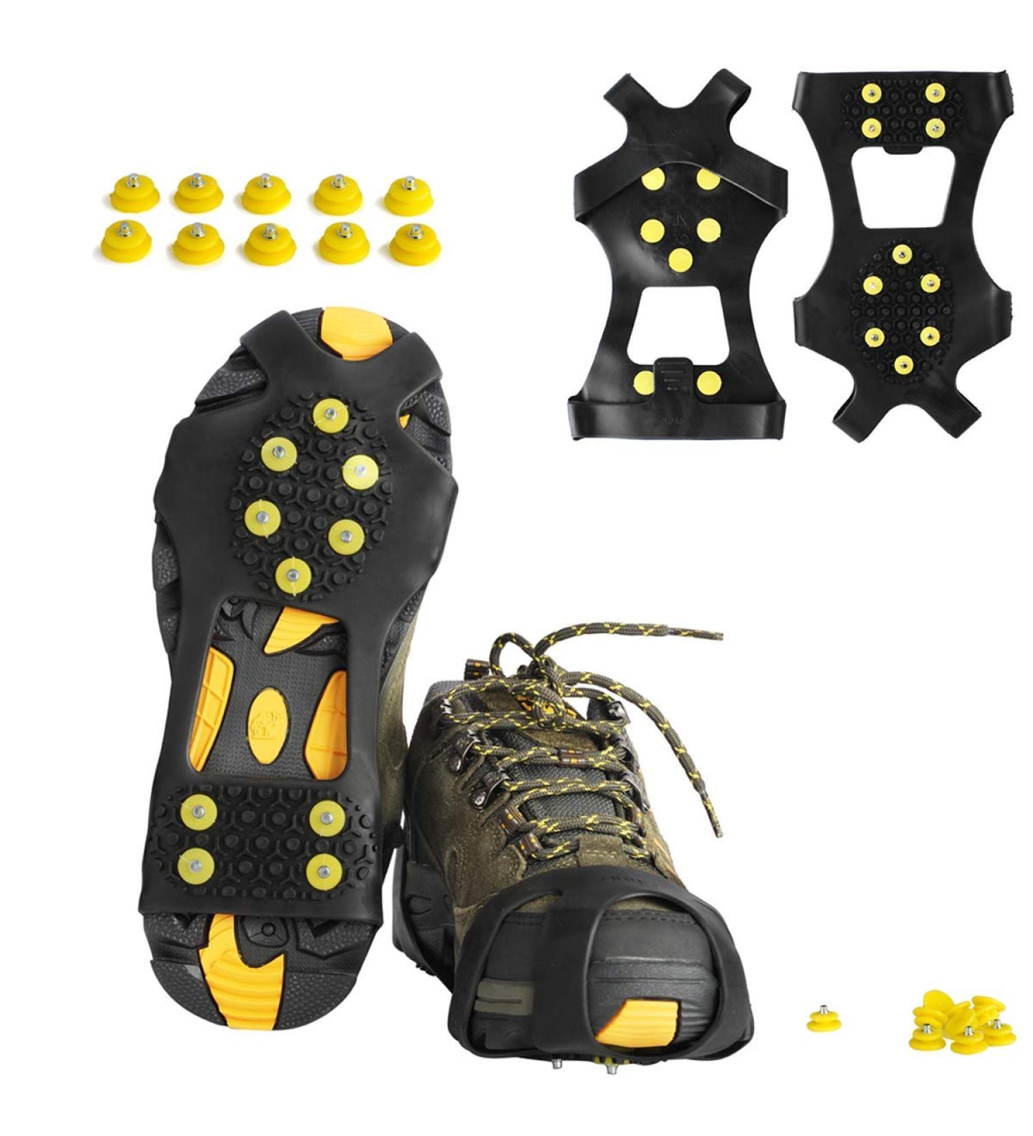 Willceal Ice Cleats - Rubber Snow Shoe Spikes with 10 Steel Studs for Traction | Yellow Medium - Buy Online on GoSupps.com