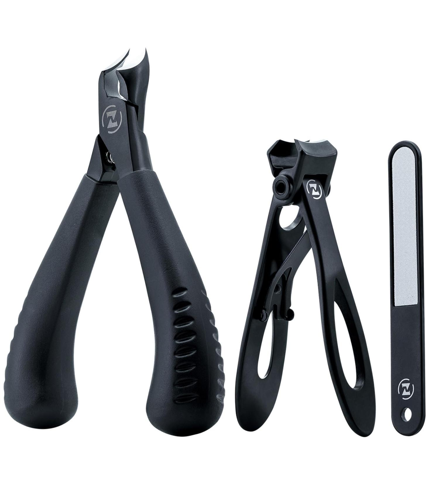 Heavy Duty Toenail Clipper Set - Sharp Ingrown Nail Clippers for Seniors Men Women & Kids - Professional Podiatrist Quality with Free Nail File (Black - Buy Online on GoSupps.com