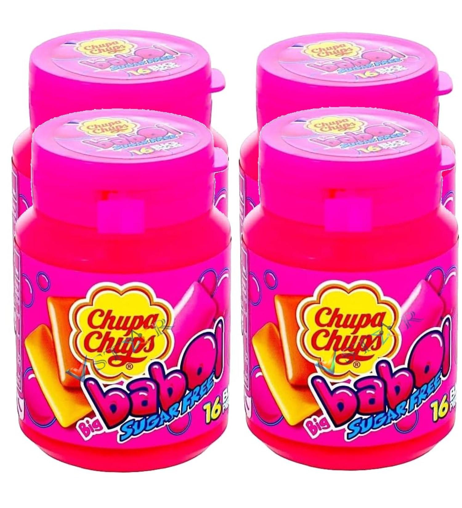 Chupa Chups Sugar Free Big Babol Strawberry Orange & Lemon Flavour Gum Bottle 16 Pieces - 64g (4) 1 count (Pack of 1)