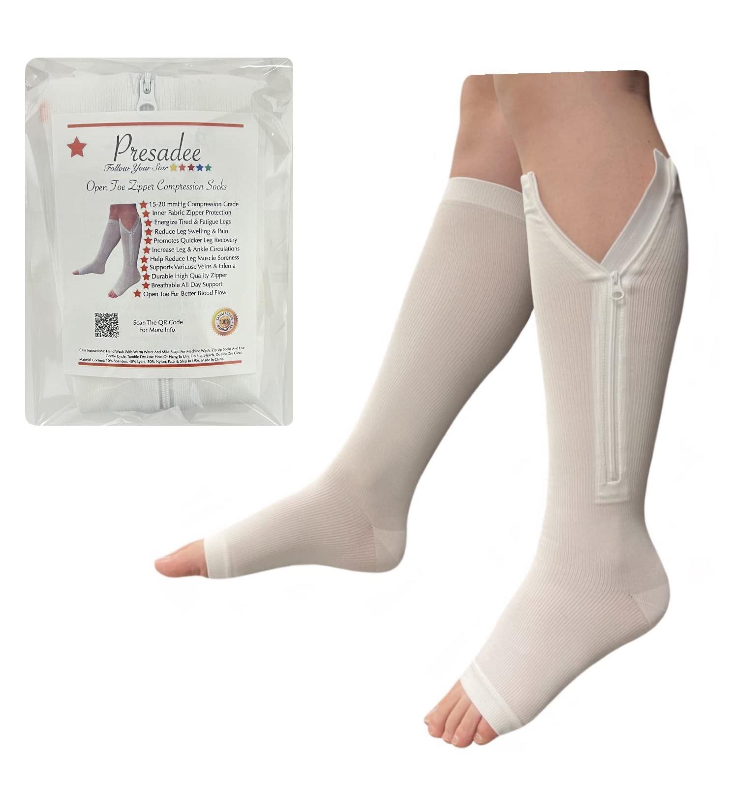 Open Toe 15-20 mmHg Compression Socks with YKK Zipper - White | International Shipping Available - Buy Online on GoSupps.com
