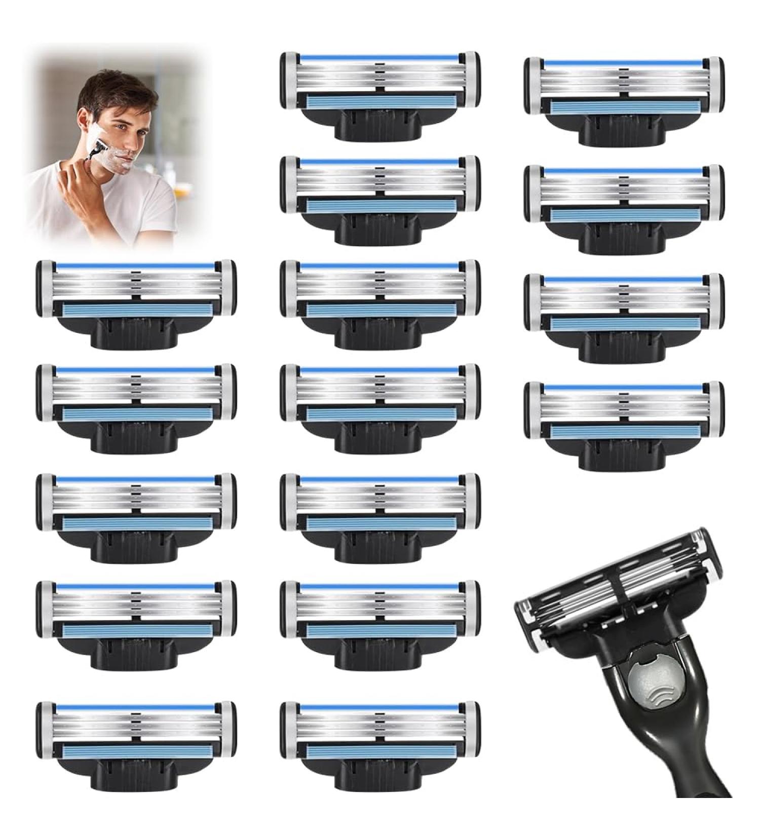 Abiemuce Mach 3 Razor Blades - 16PCs with 2 Holders | Men's Razor Blades for Gillette Mach3 - Buy Online on GoSupps.com