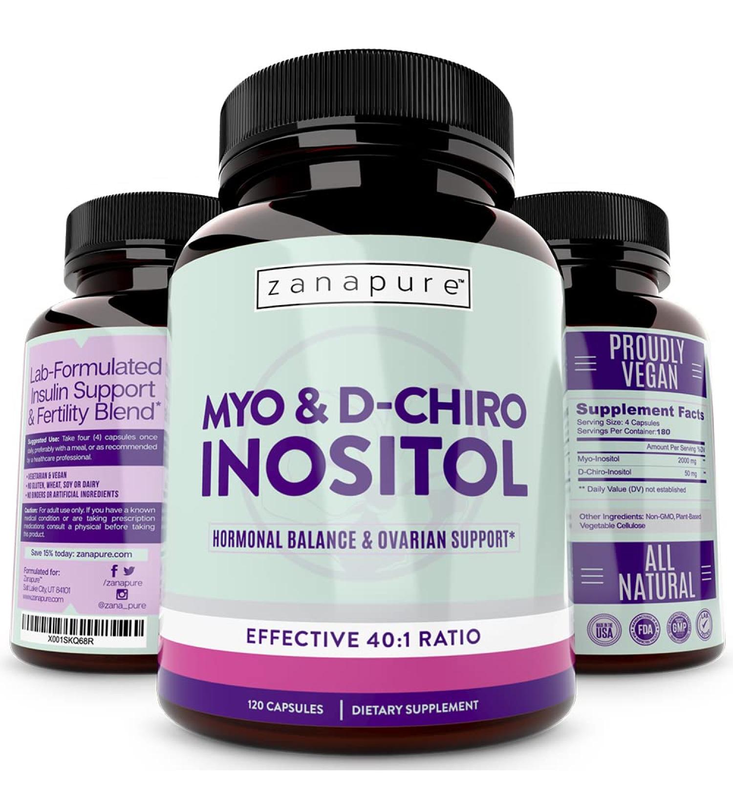 Zanapure Myo D-Chiro Inositol Supplement - PCOS Support & Hormonal Balance - 120 Vegan Soft Capsules - Buy Online on GoSupps.com