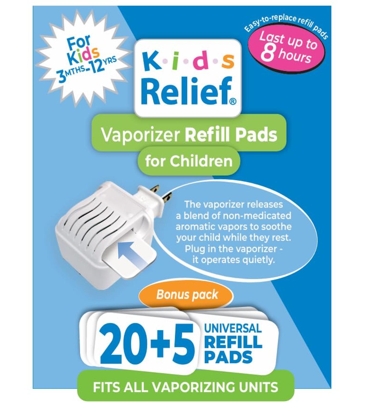 Kids Relief Universal Refill Scent Pads Lavender Menthol & Eucalyptus Vapor Fits All WATERLESS Plug-in Vaporizers Bonus Pack (20 + 5 Free) - Buy Online on GoSupps.com