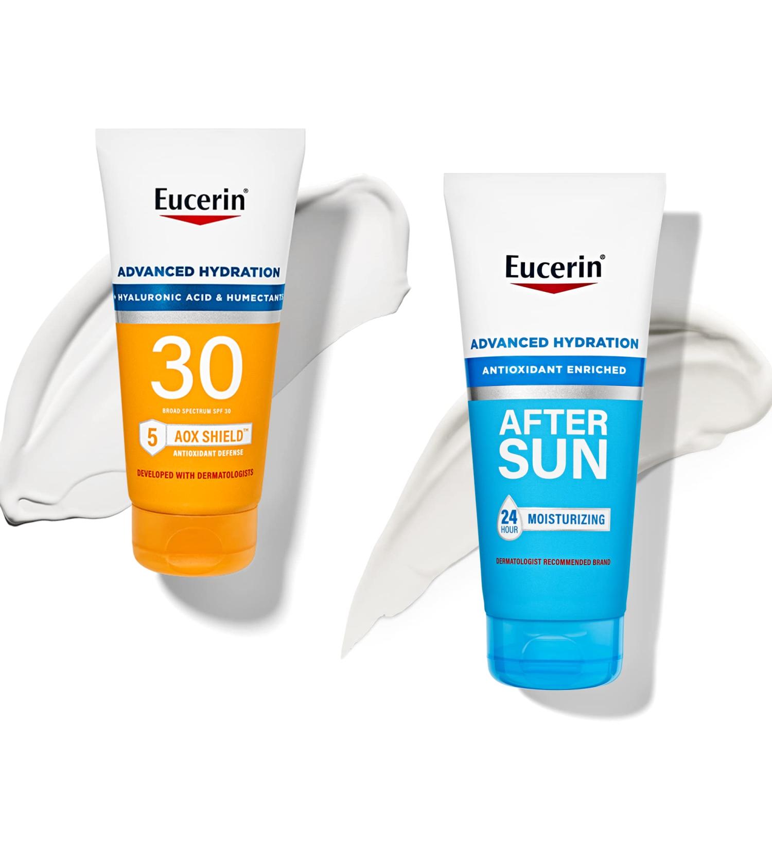 Eucerin Sun Advanced Hydration SPF 30 Sunscreen Lotion + After Sun Bundle - 5oz Sunscreen, 6.7oz Moisturizing After Sun Lotion - Buy Online on GoSupps.com