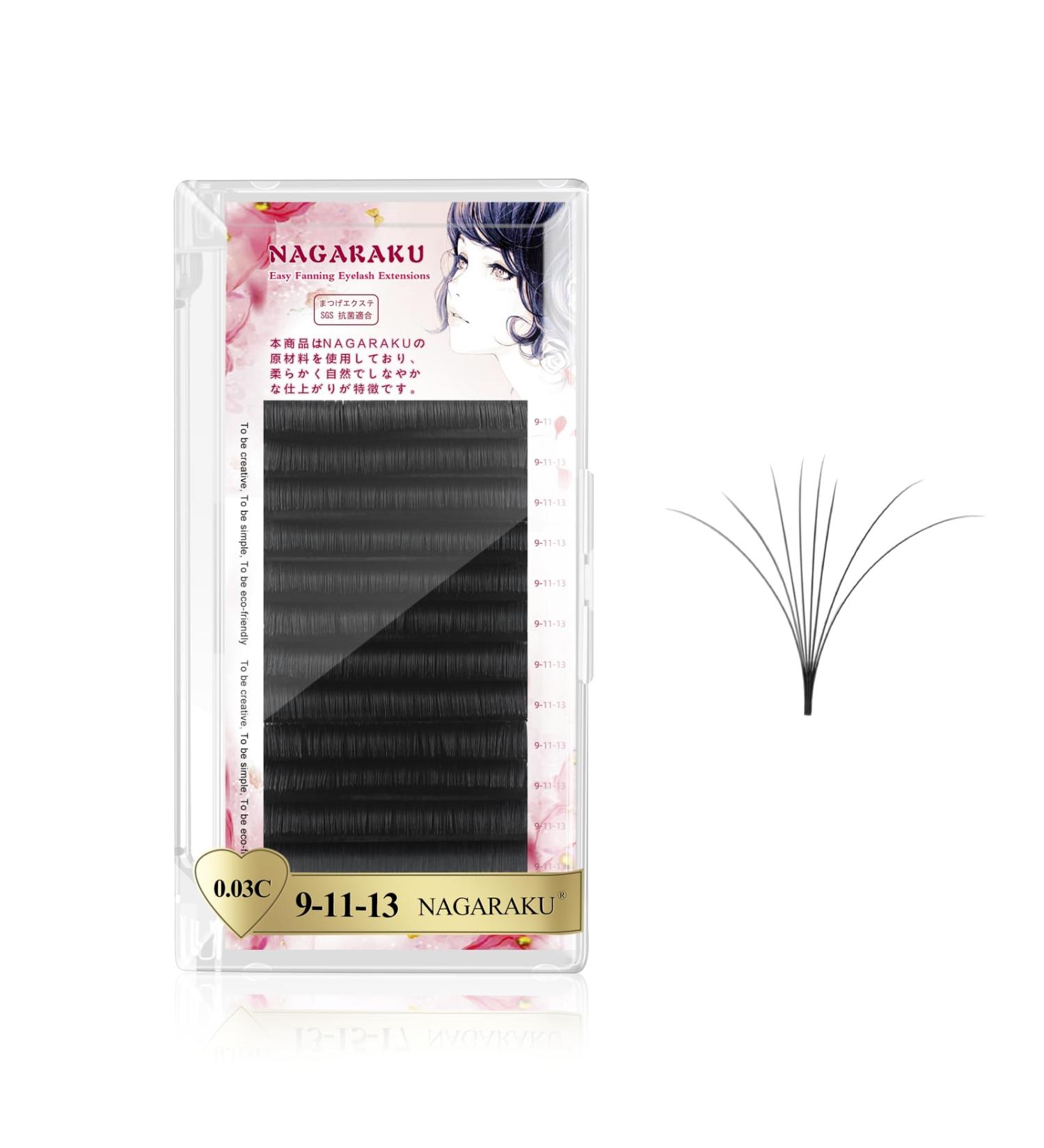 Nagaraku Easy Fans Eyelash Extensions - 3 Layers Mixed Length Self-Fan Self-Blooming 0.03 C Curl (9-11-13mm) - Rapid Soft Pre-Glued False Eyelashes for International Shipping - Buy Online on GoSupps.com