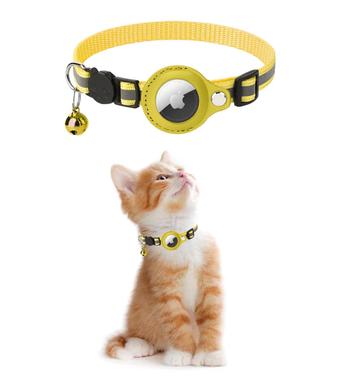 Kolacen Reflecting Airtag Cat Collar - Adjustable Neck Band with Safety Buckle for Puppies & Kittens - Airtag Shell & Bell Included (Yellow) - Buy Online on GoSupps.com