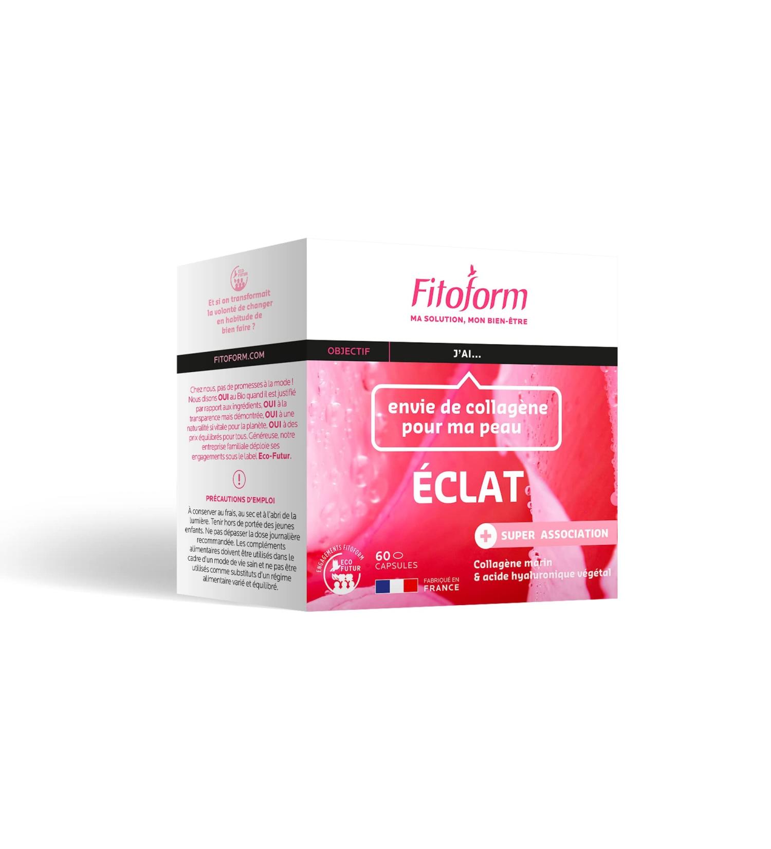 Fitoform - Radiance - Marine Collagen and Plant Hyaluronic Acid - Food Supplement Formulated for Skin Radiance and Beauty - Made in France - Cure 1 Month 60 Capsules - Buy Online on GoSupps.com