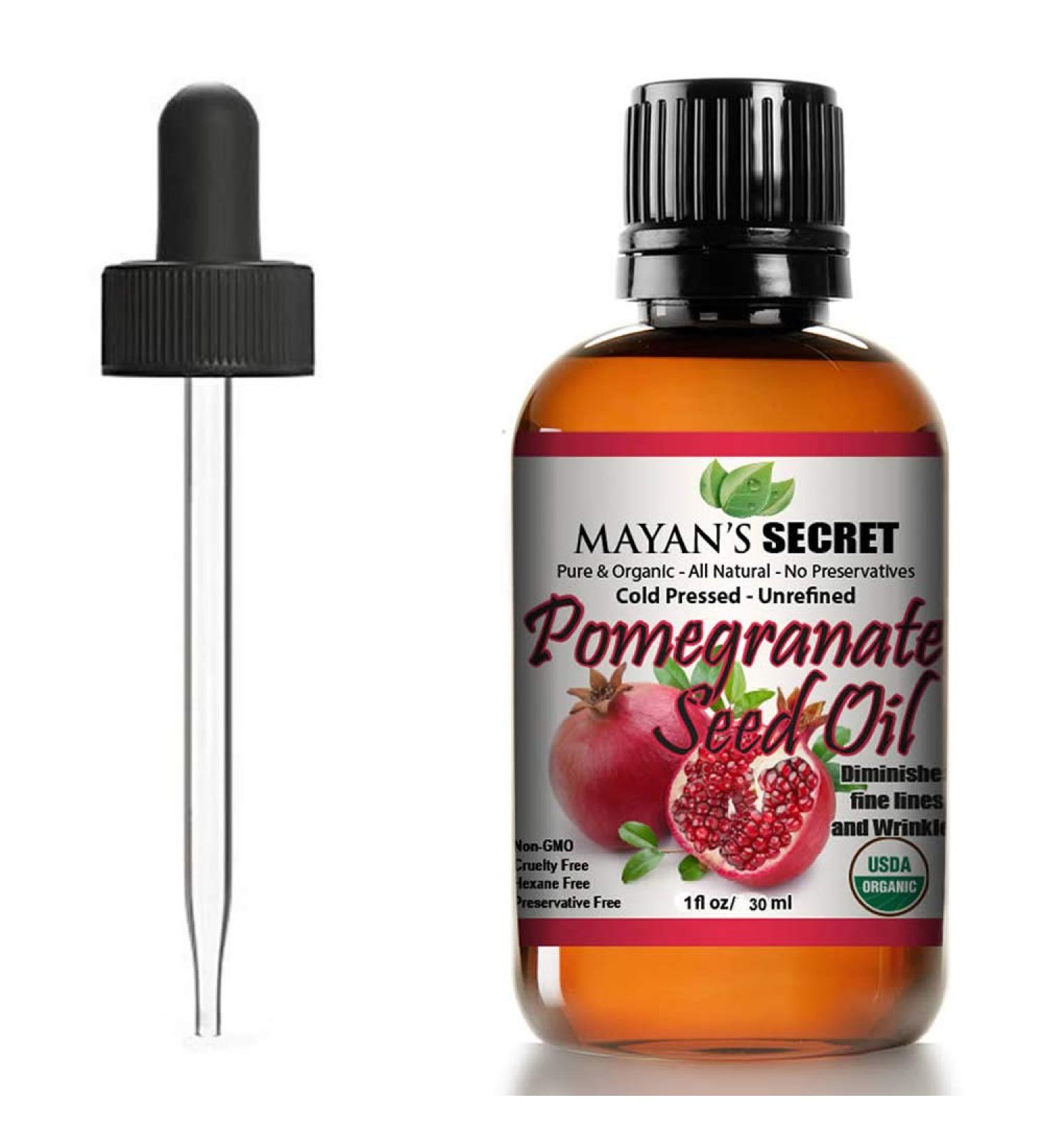 Mayan's Secret USDA Organic Pomegranate Seed Oil | Pure Cold Pressed Serum for Skin Hair & Nails - Buy Online on GoSupps.com