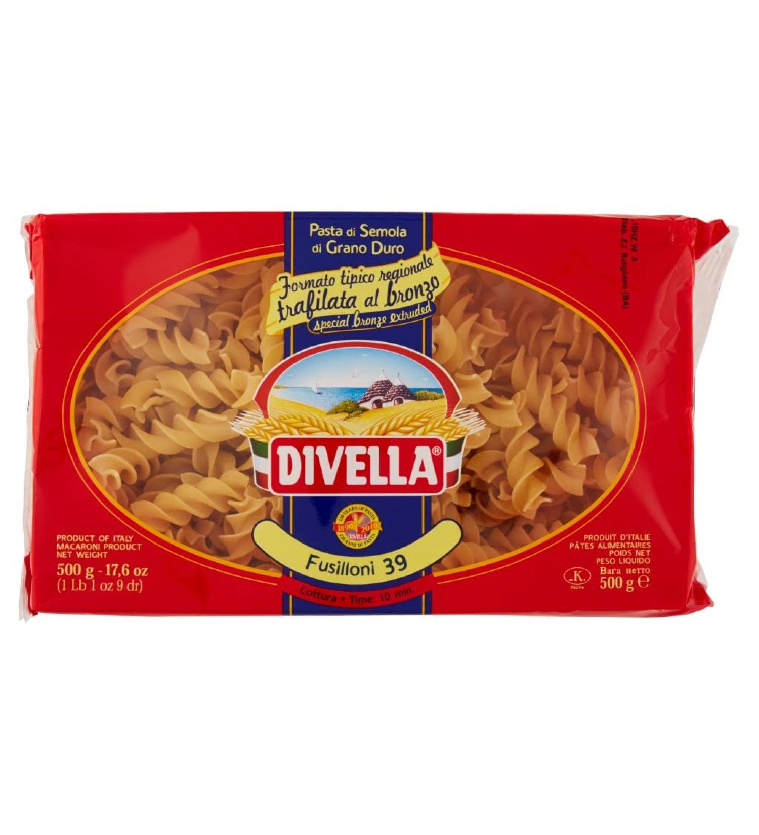  Italian Gourmet E.R. Divella Fusilloni No. 39 Pack of 12 durum wheat semolina pasta 500g + Italian Gourmet Polpa di Pomodoro 400g - Buy Online on GoSupps.com