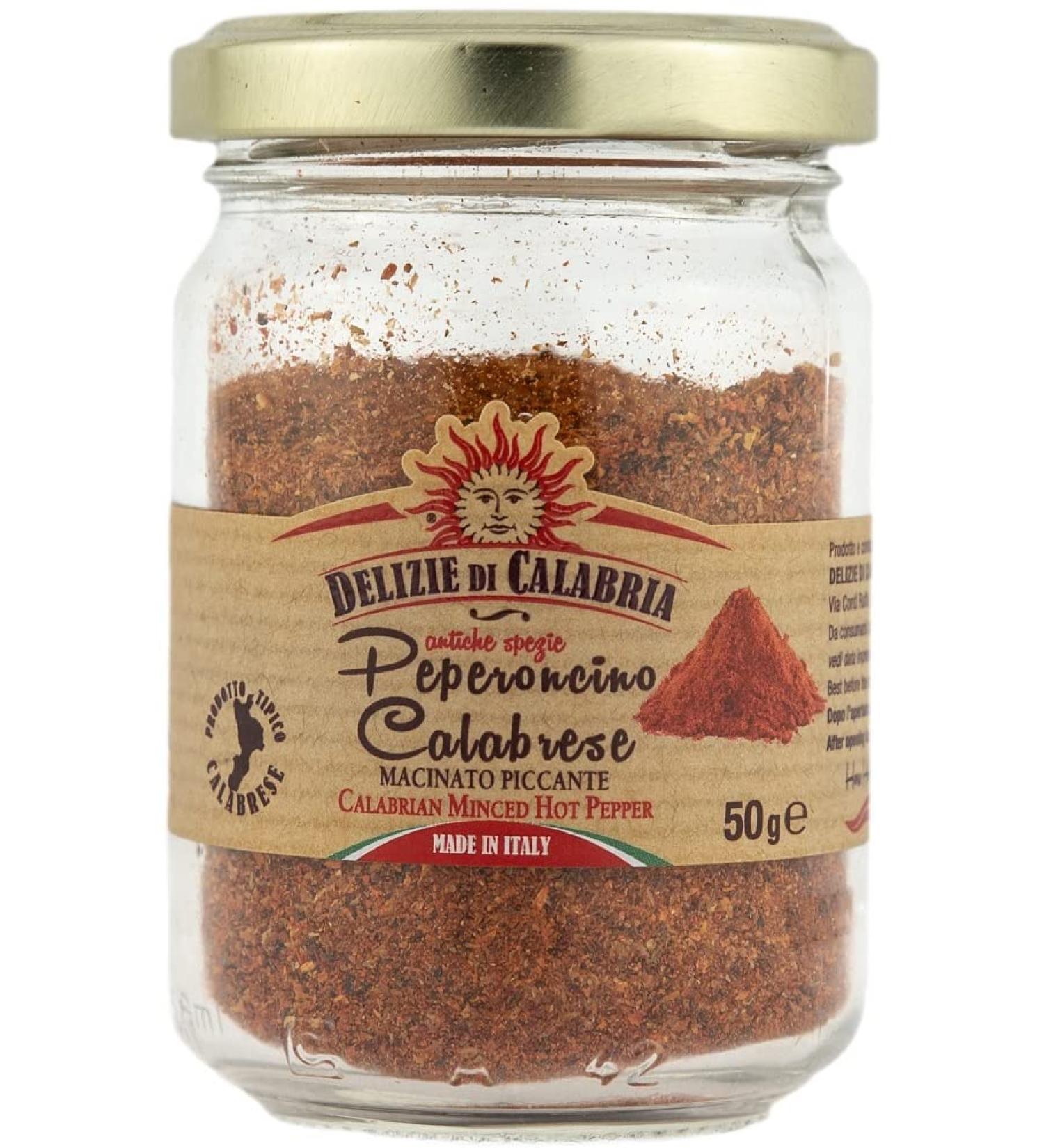 Italian Minced Hot Pepper Seasoning (50g) Chilli Powder From Calabrian Peperoncino - Delizie Di Calabria A. Minced Hot Pepper Seasoning - 50g - Buy Online on GoSupps.com
