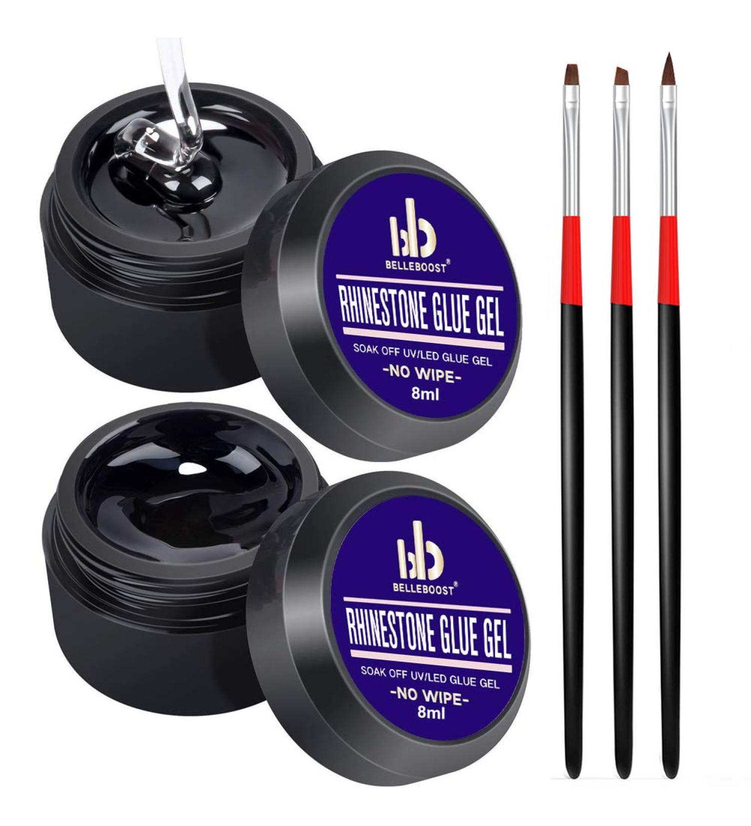 NO Wipe Rhinestone Gel Adhesive Set - 8mlx2 Clear Resin Gem Glue for Nail Art with 3 Pen Tools - Salon Quality, LED Light Cure Needed - Buy Online on GoSupps.com