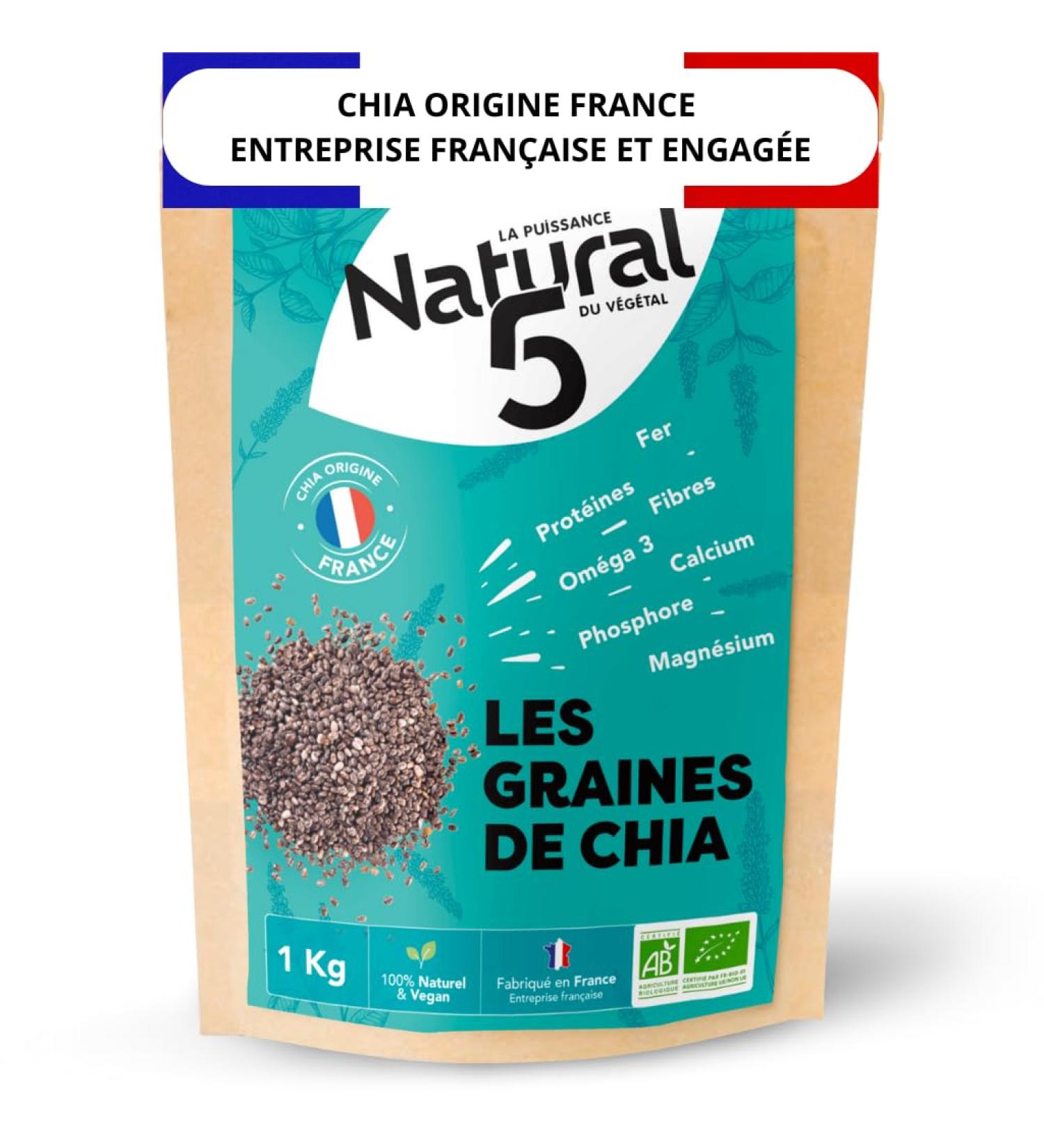ORGANIC CHIA SEEDS CULTIVATED IN FRANCE - Rich in Protein Omega3 Fiber Ideal Slimming Transit High Quality Chia Seeds Smoothies and Salads Chia Seeds (1 kg) - Buy Online on GoSupps.com