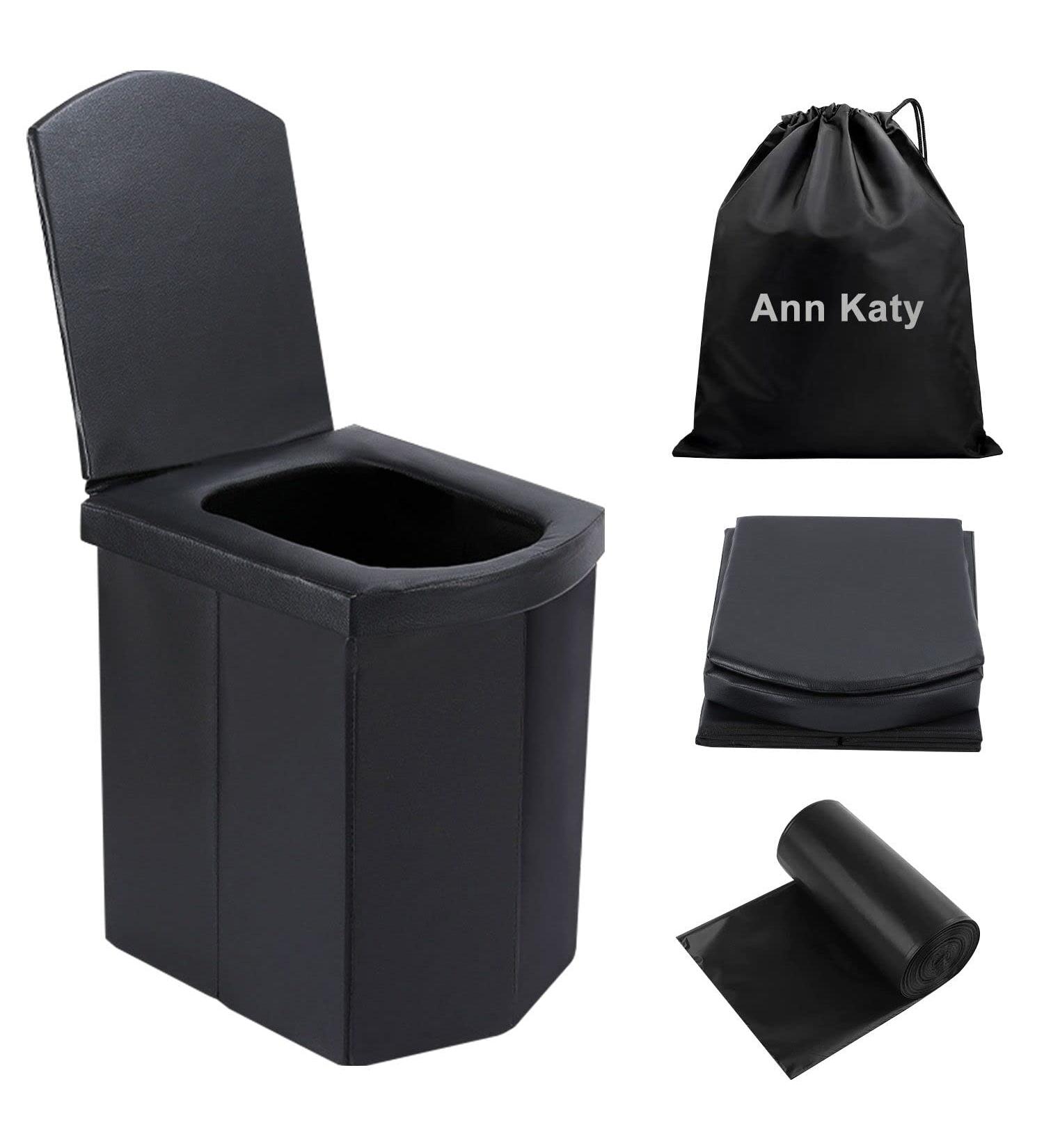 Upgrade XL Portable Toilet for Adults - Extra Large Folding Toilet for Camping and Travel - Tall, Compact, and Stylish - Ideal for Car, Hiking, Beach, and Camping - Black Leather - Buy Online on GoSupps.com