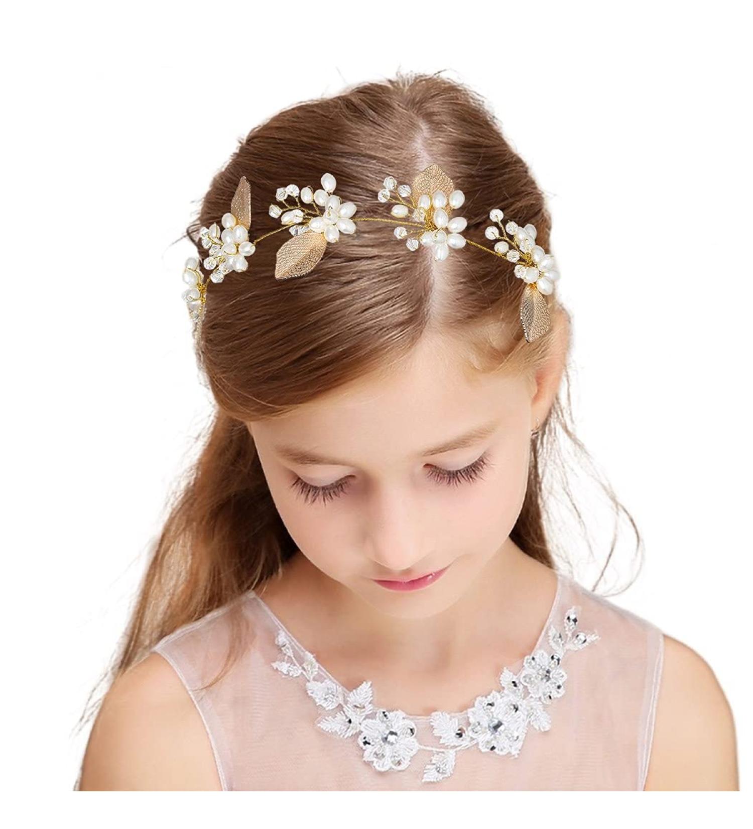 Iyou Wedding Pearl Headpiece | Gold Leaves Hair Tank & Flower Girl Headband | Hair Accessories for Brides & Bridesmaids - Buy Online on GoSupps.com