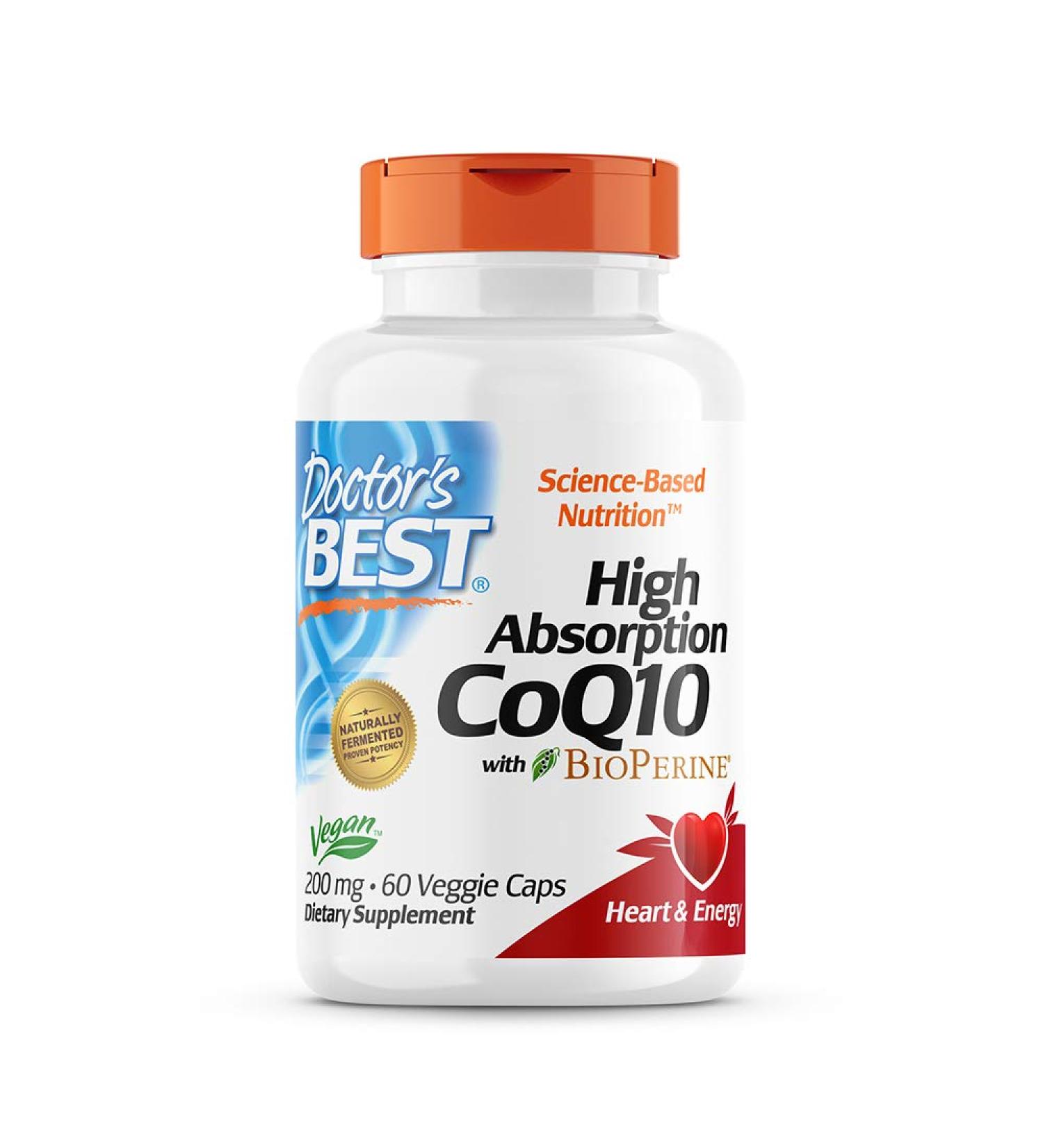 Doctor's Best High Absorption CoQ10 200mg with BioPerine | Heart Health & Energy | 60 Vegan Caps - Buy Online on GoSupps.com