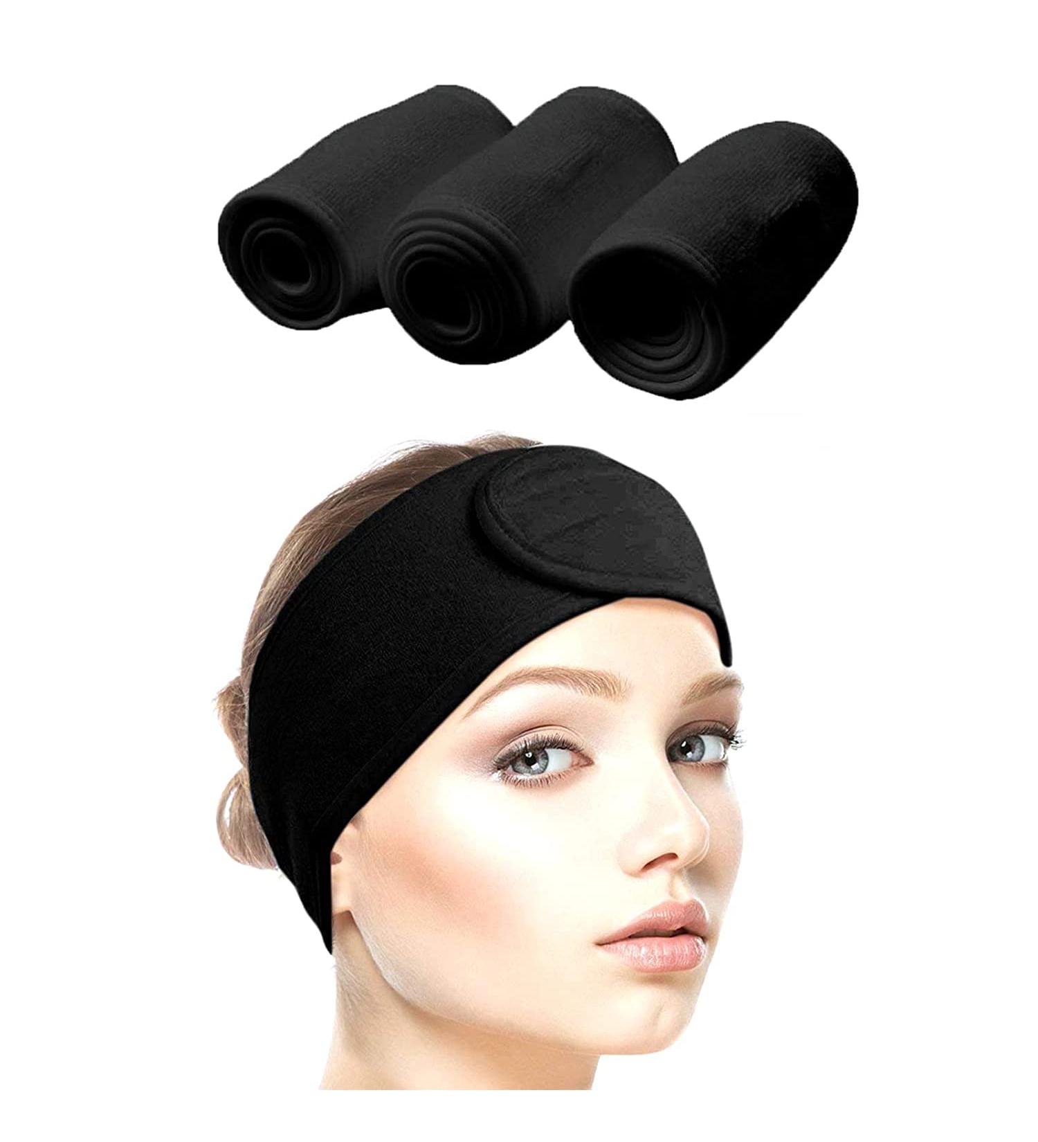 Queta Hair Band for Makeup - Adjustable Terry Cloth Headband with Velcro Fastener - 3PCS Black - Perfect Cosmetic Hair Protection - Buy Online on GoSupps.com