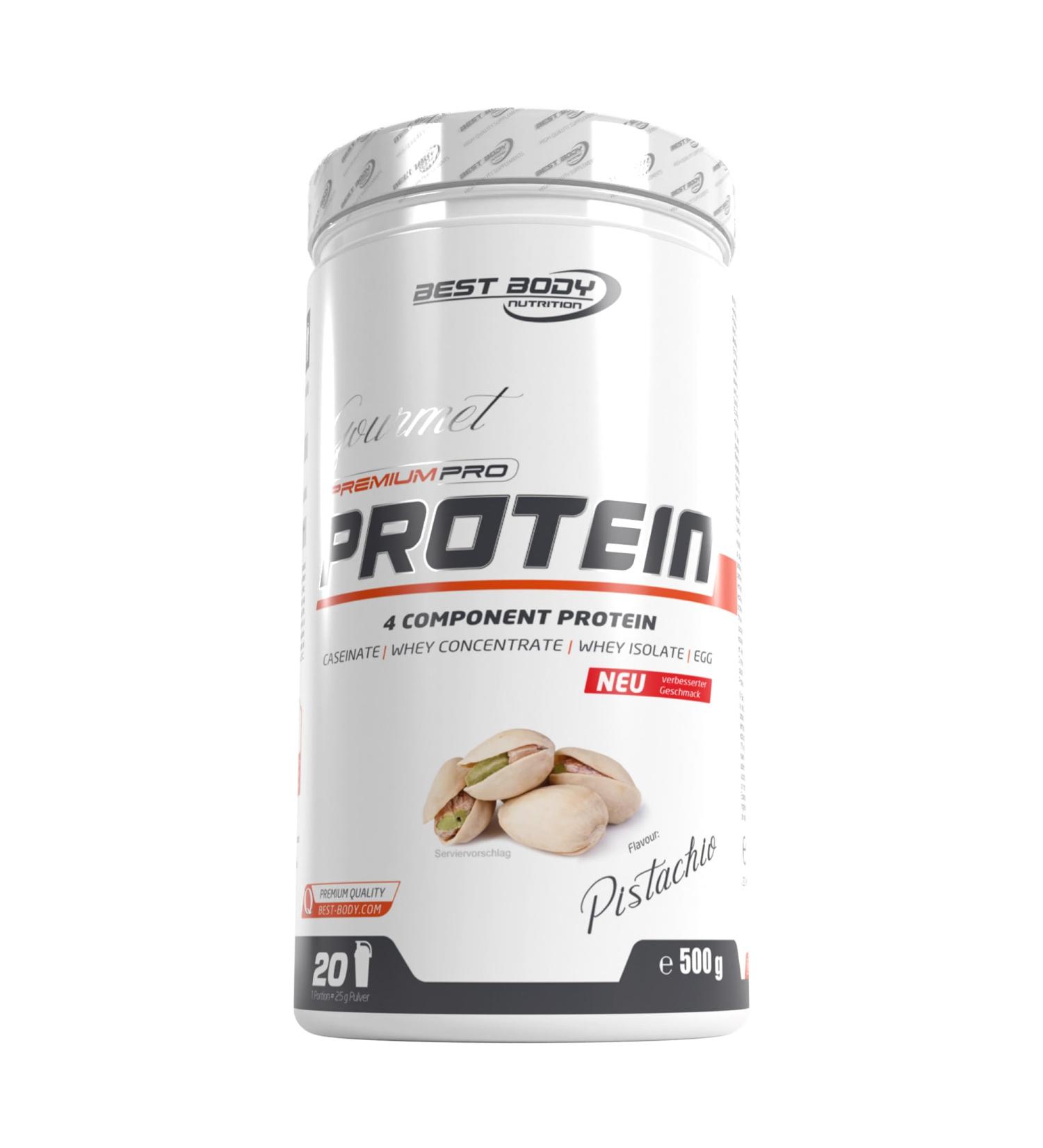 Best Body Nutrition Gourmet Premium Pro Protein Shake - Pistachio Flavor | 4 Protein Sources: Caseinate Whey Concentrate Whey Isolate Egg Protein | 500g (1 Pack) - Buy Online on GoSupps.com