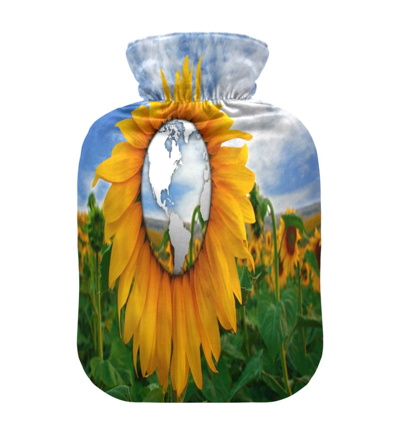Sunflower World Hot Water Bottle - 2L Soft Fleece Cover for Hot & Cold Compresses - International Shipping Available - Buy Online on GoSupps.com