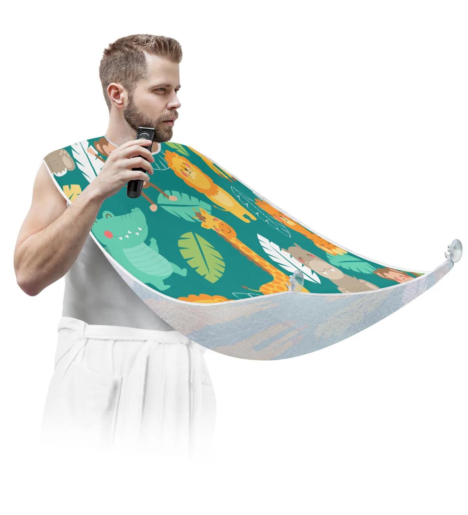 Animal Palm Leaf Beard Bib Apron - Waterproof Hair Catcher for Men | Non-Stick Grooming Cape with Suction Cups | Perfect Gift for Men - Buy Online on GoSupps.com